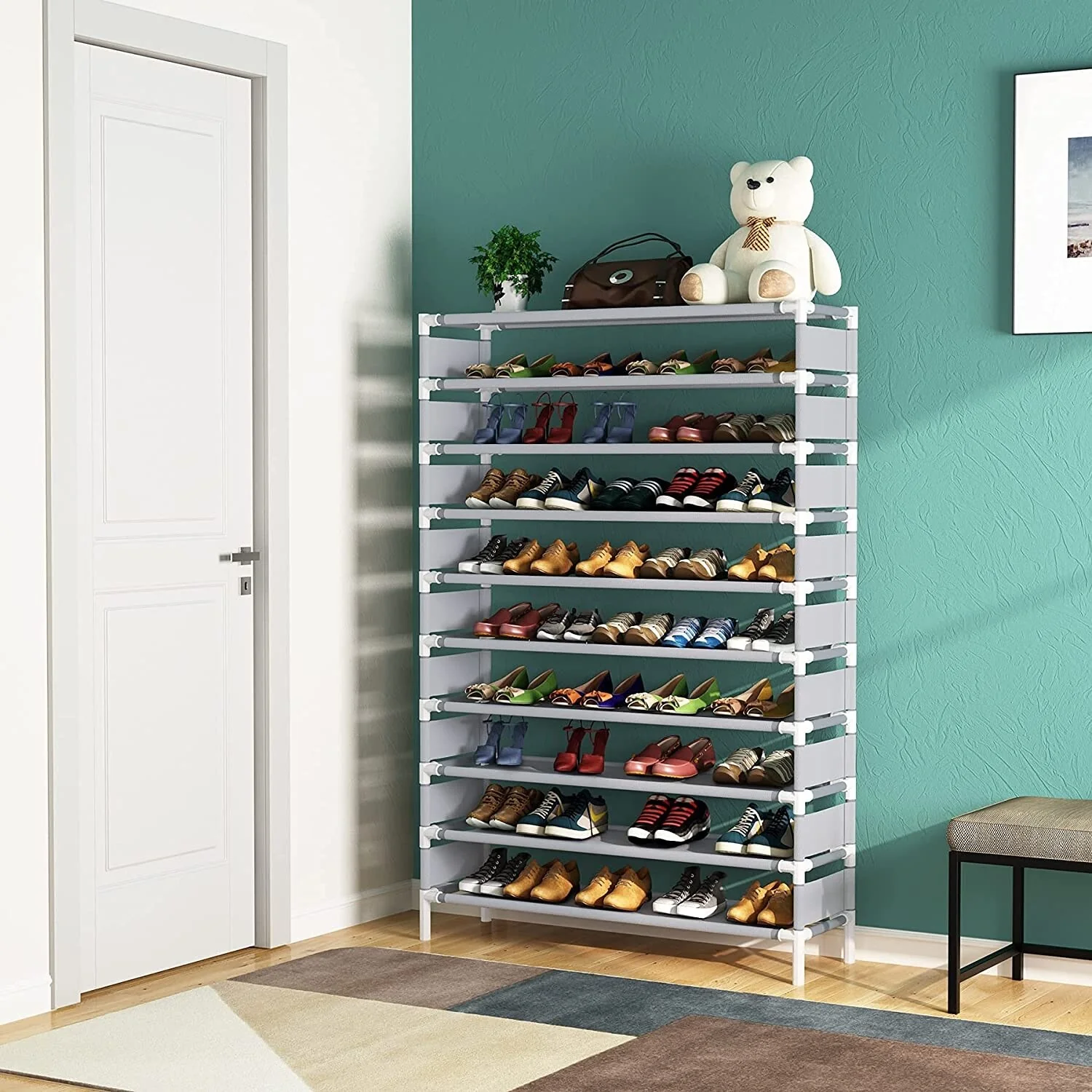 10 Tiers Shoe Rack, Large Capacity Shoe Organizer, Shoe Shelf for 50 Pair, Metal Shoe Rack, Tall Shoe Shelf - 10-tier