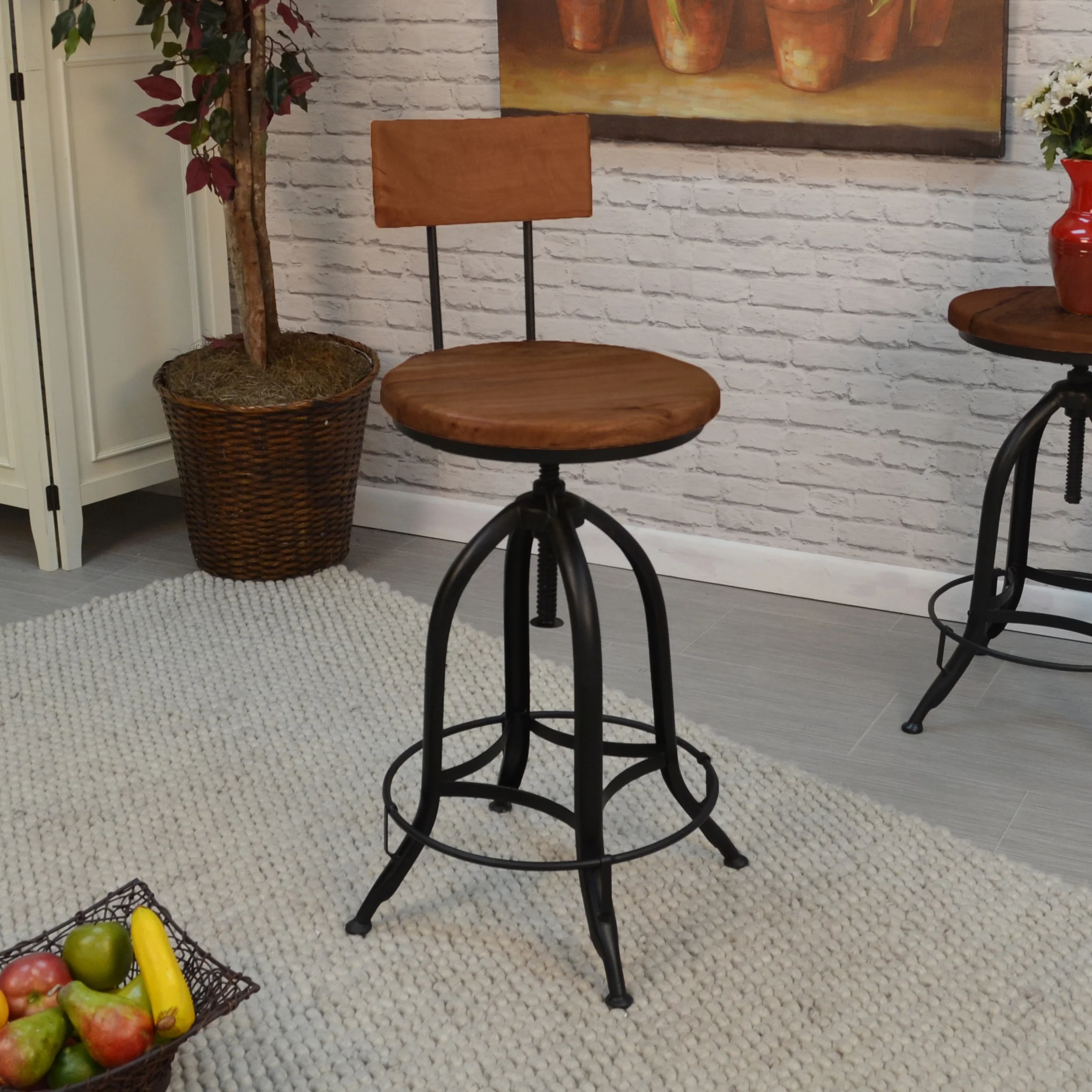 Ryder Adjustable Stool with Back, Chestnut/Black