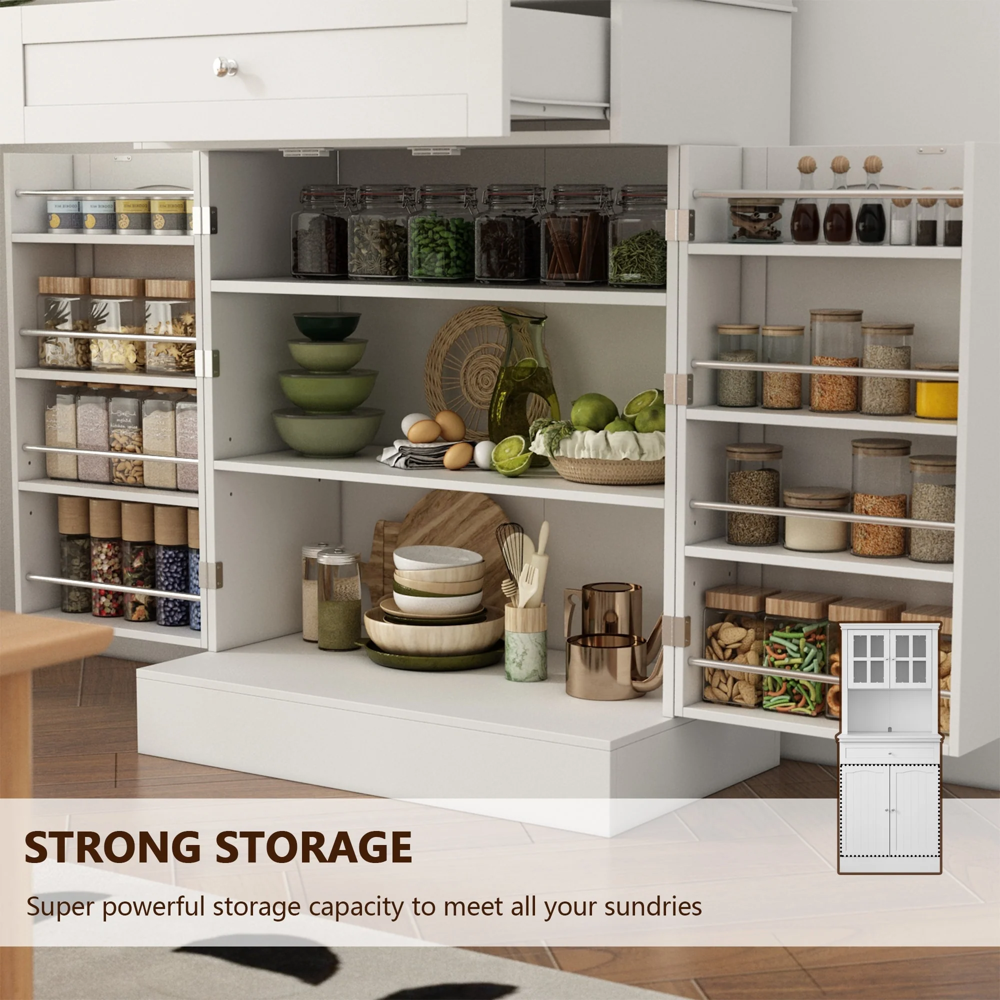 Long Standing Kitchen Cabinet with Large Open Space for Microwave - 30