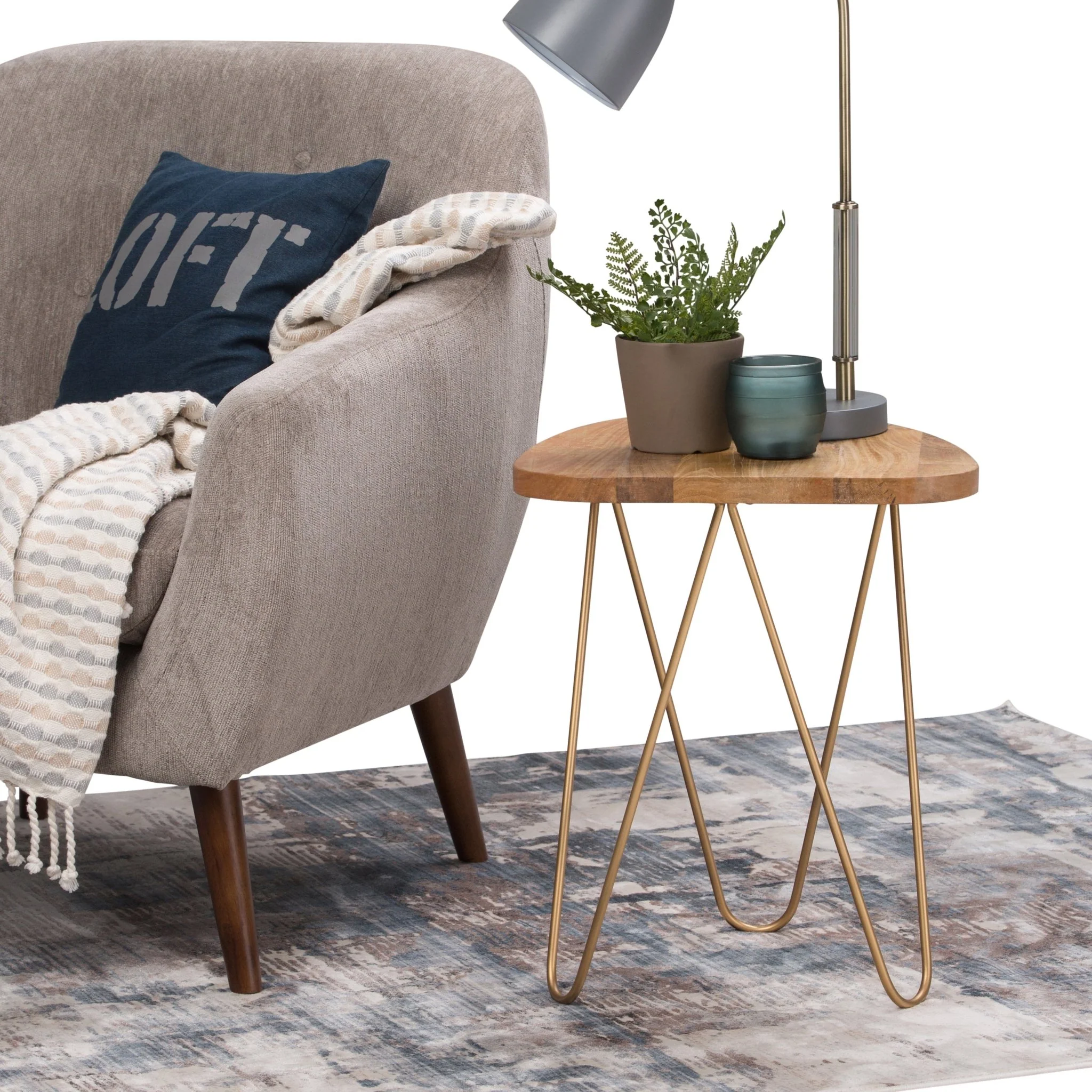 Wooden Accent Table with Metal Hair Pin Legs