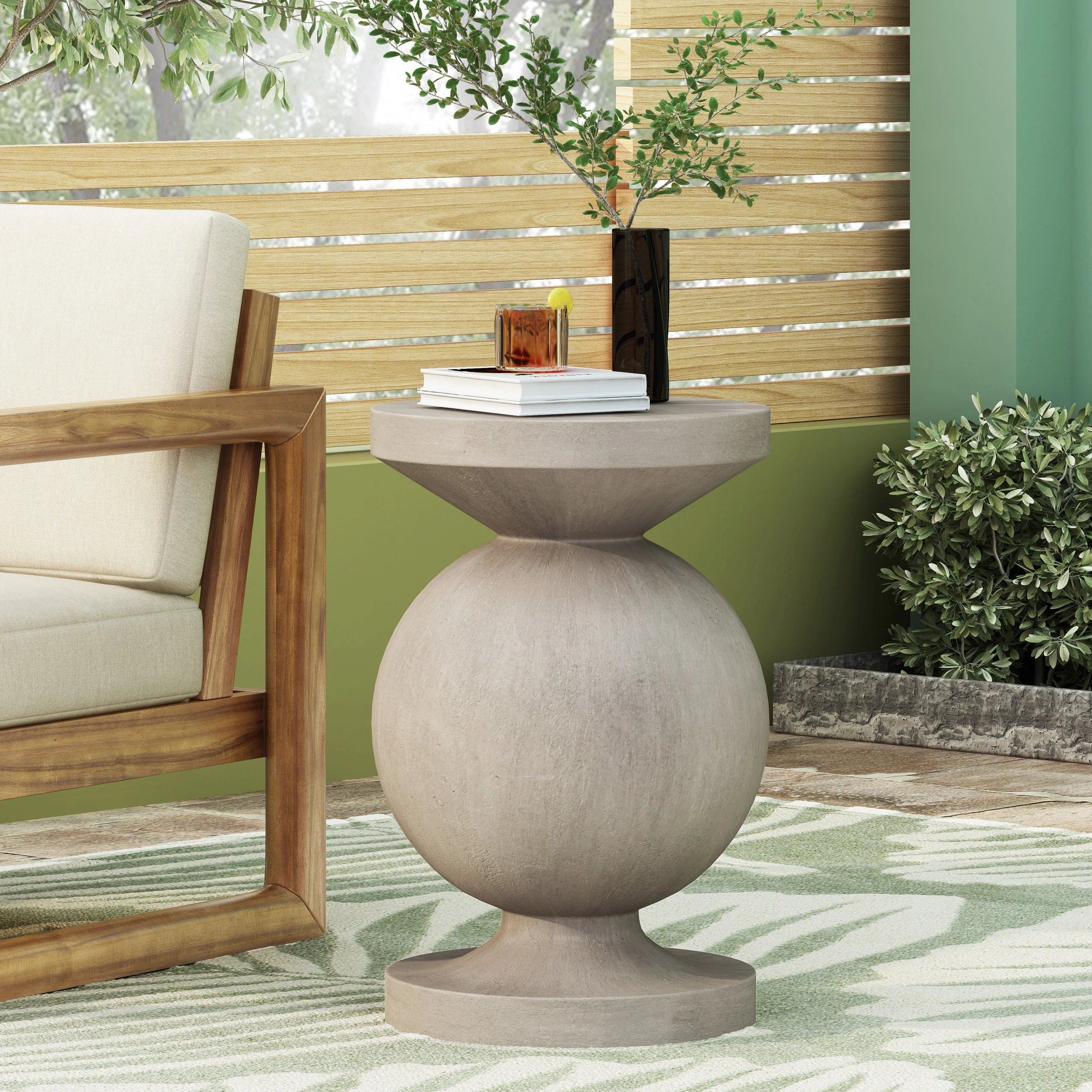Outdoor Concrete Side Table with Round Top and Pedestal Base