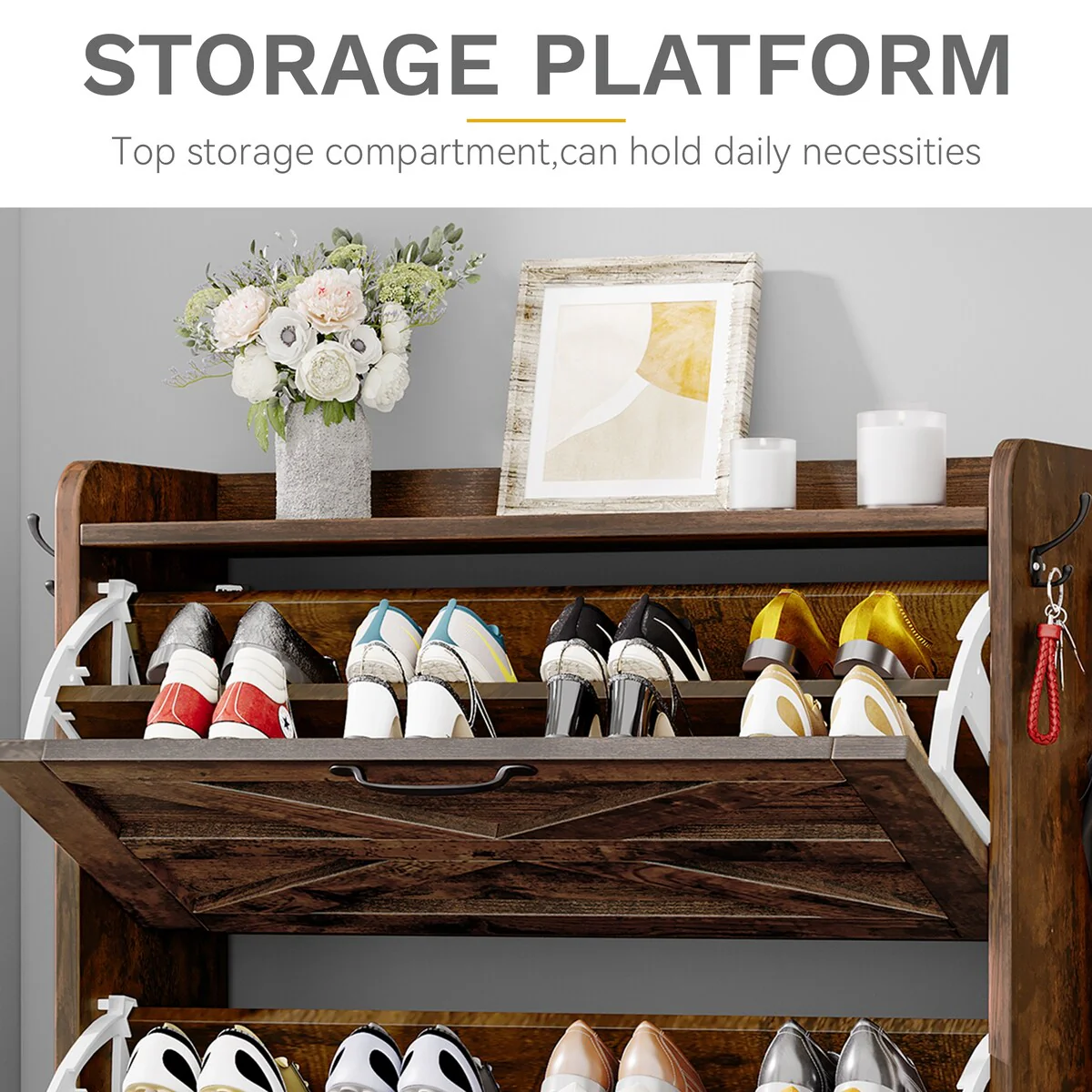 Moasis Farmhouse Flip Shoe Cabinet Shoe Storage Cabinet with 3 Flip Doors Adjustable Shelf - 31.4