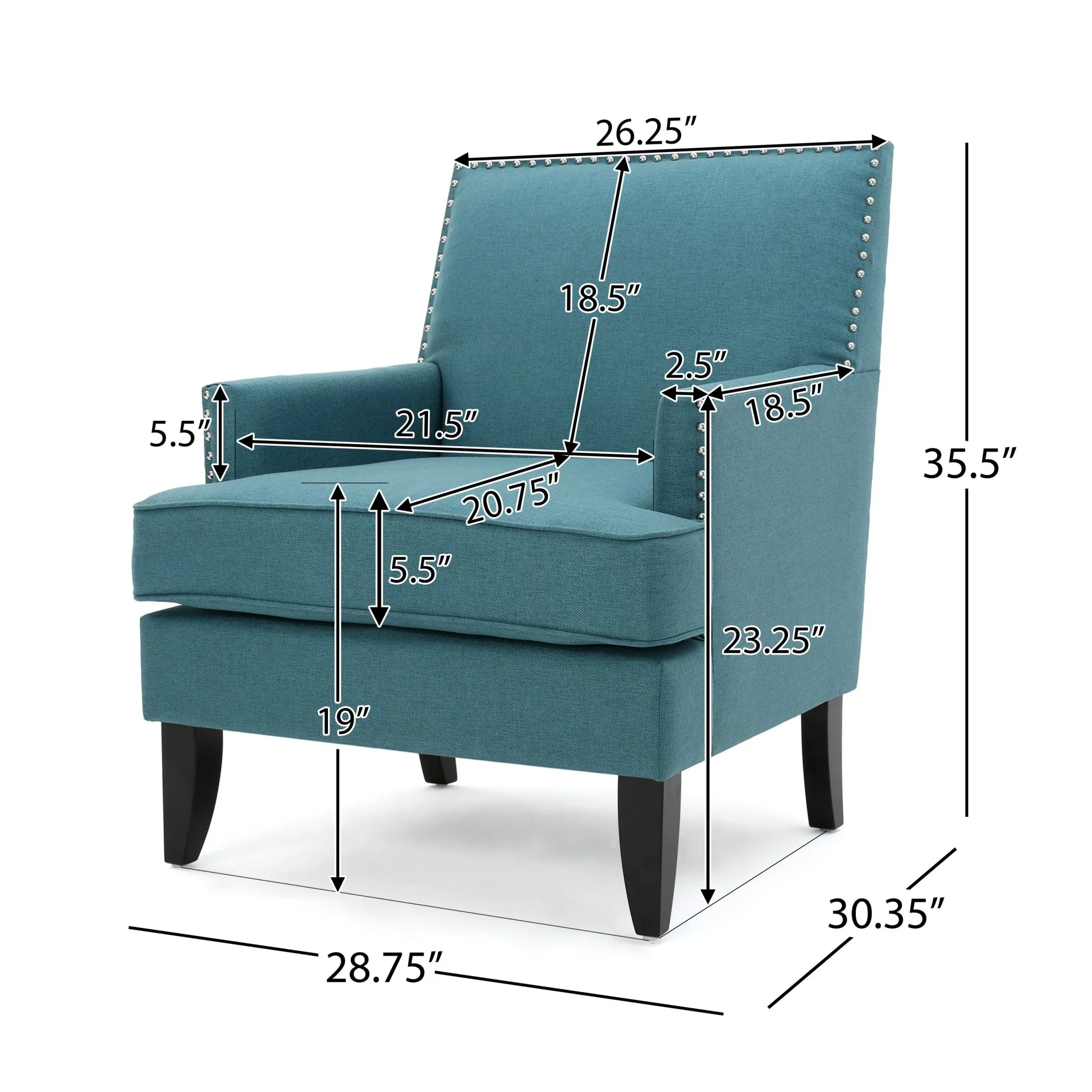 Serenada Upholstered Fabric Club Chair with Nailhead Trim and Tapered Birch Legs