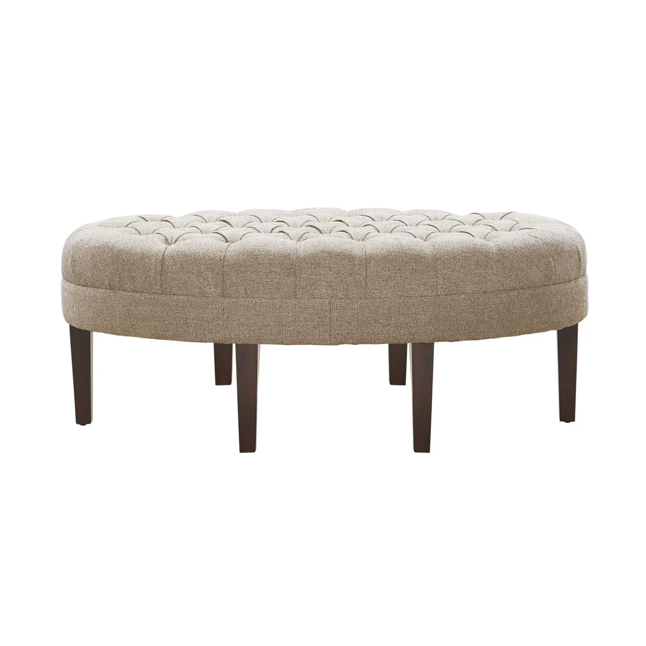 Ottoman with Button Upholstered Seat, Tufted Top and Wood Leg