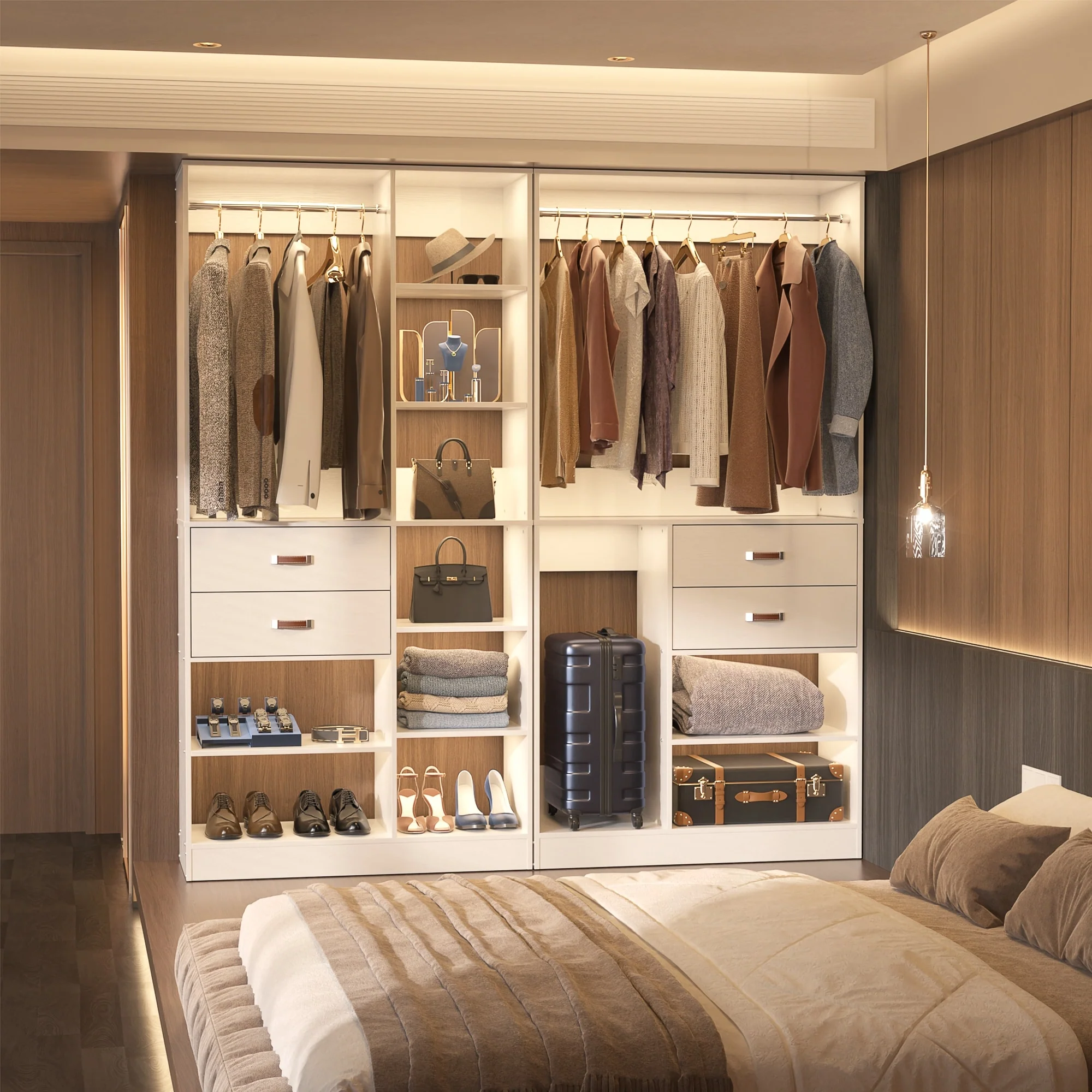 Vryon 40'' W Freestanding Closet System with 10 Storage Shelves and 2 Drawers and 1 Hanging Rods