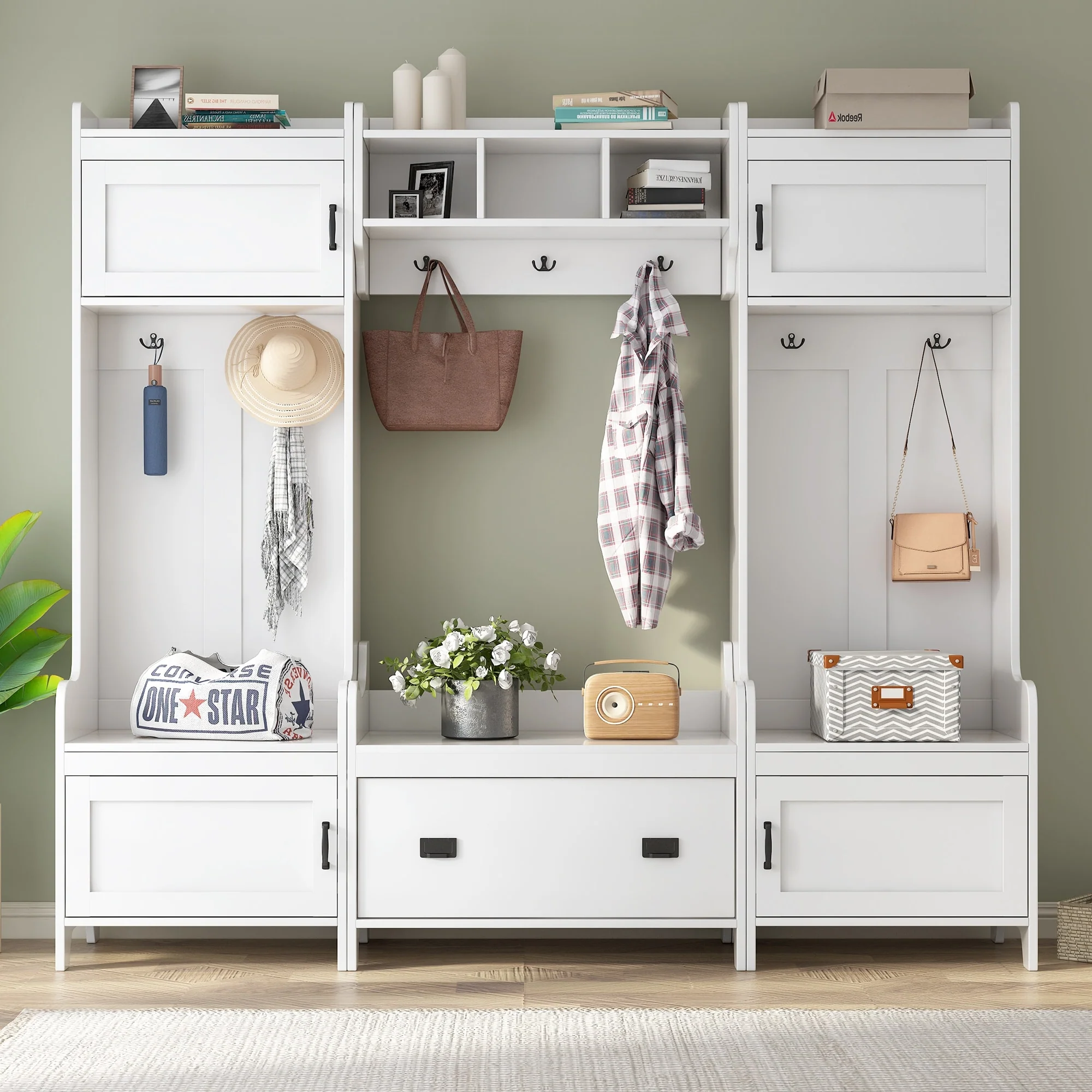 Entryway Bench Hall Tree with Ample Storage Drawer - N/A