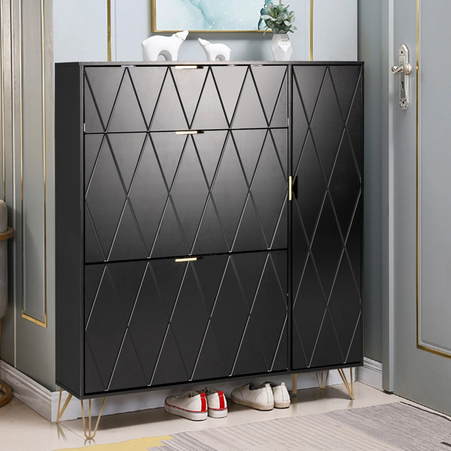 Shoe Cabinet with 3 Flip Drawers & Boot Rack Narrow Shoe Rack