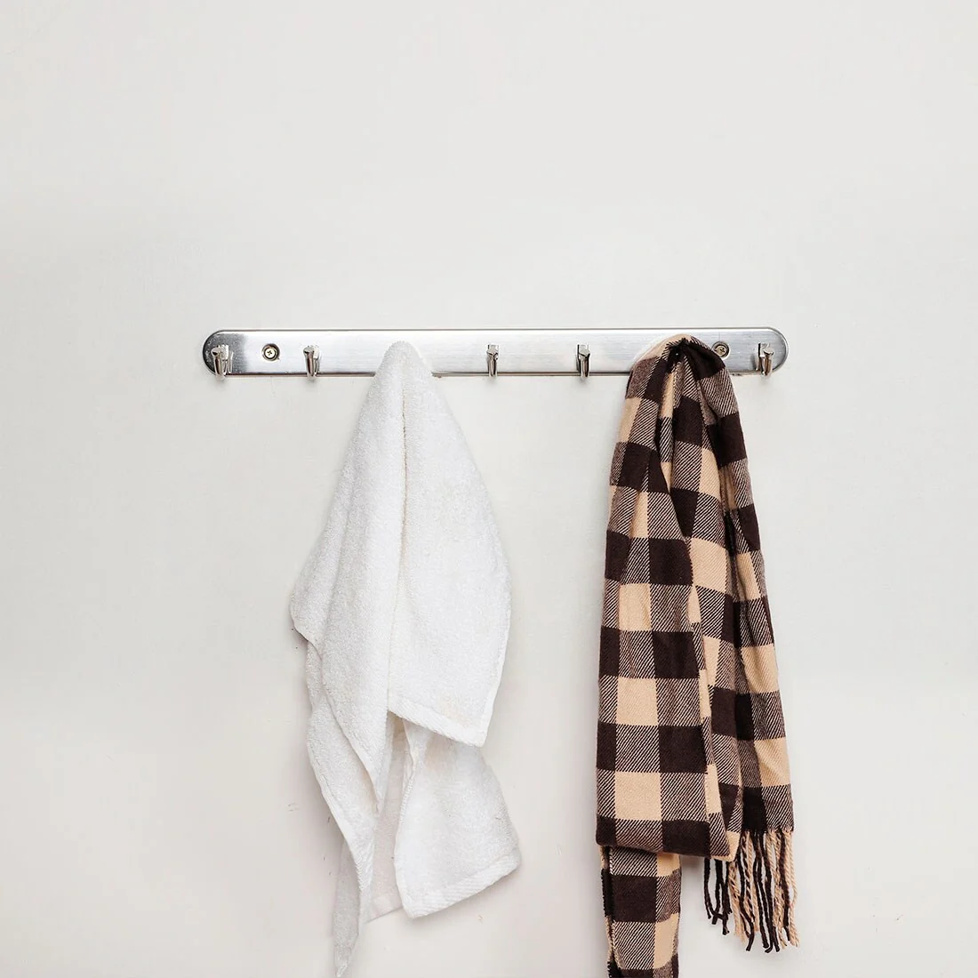 7 Hooks Stainless Steel Door Wall Mounted Clothes Bags Coat Hook Rack - Silver Tone