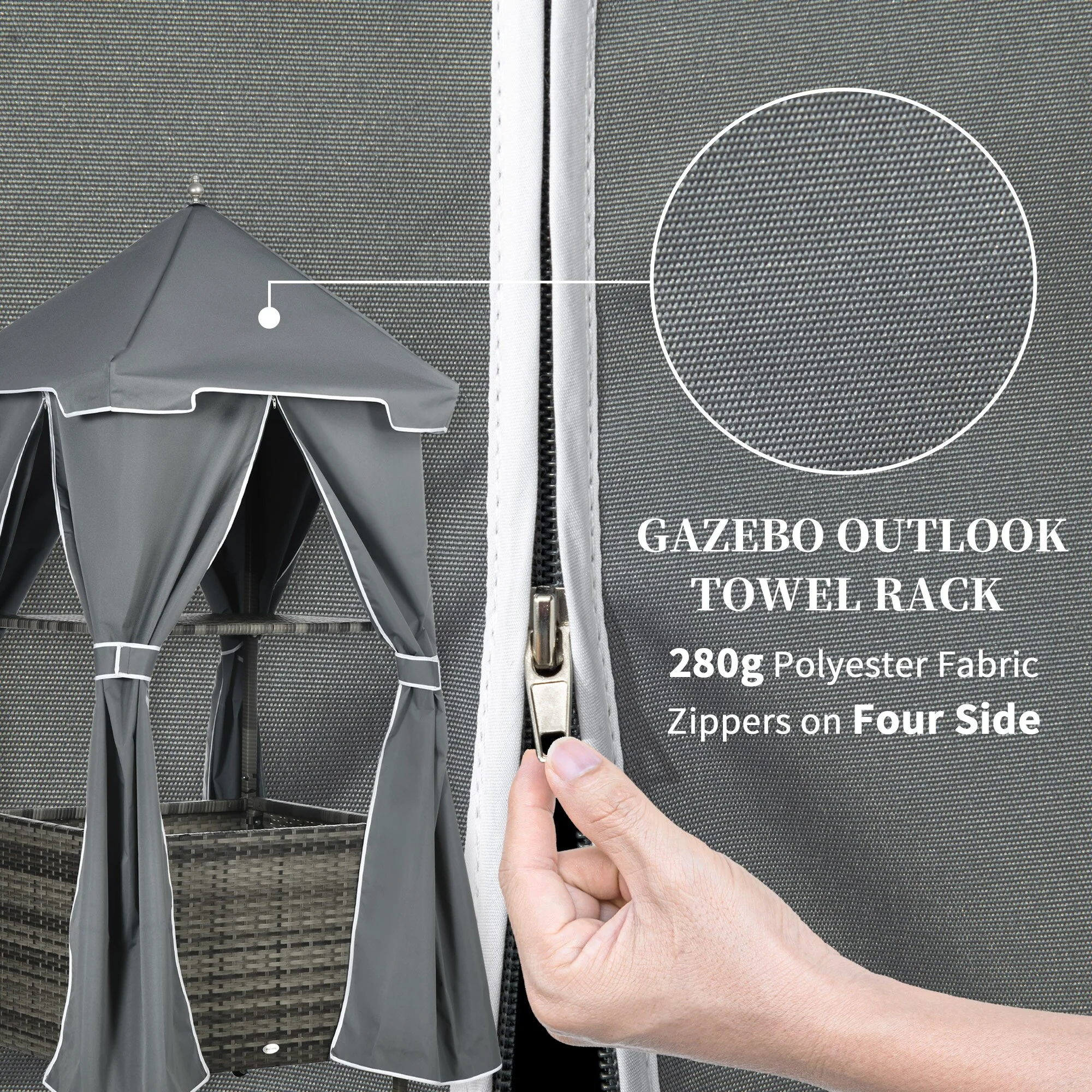 Outsunny Outdoor Towel Valet Caddy, Covered Poolside Towel Holder Rack
