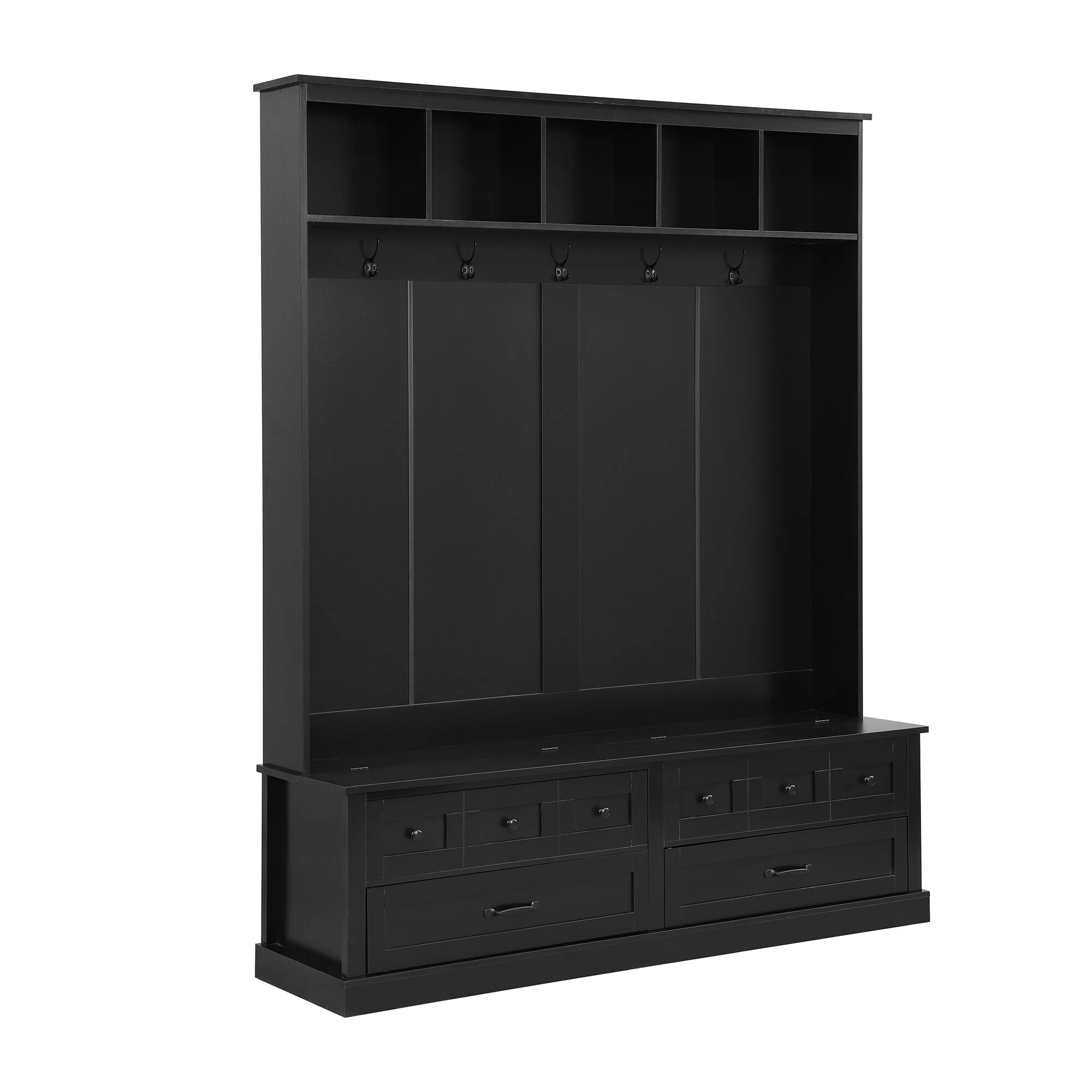 Elegant Wide Hall Tree with 5 Hooks, Versatile Entryway Lift Top Storage Bench with 2 Drawers