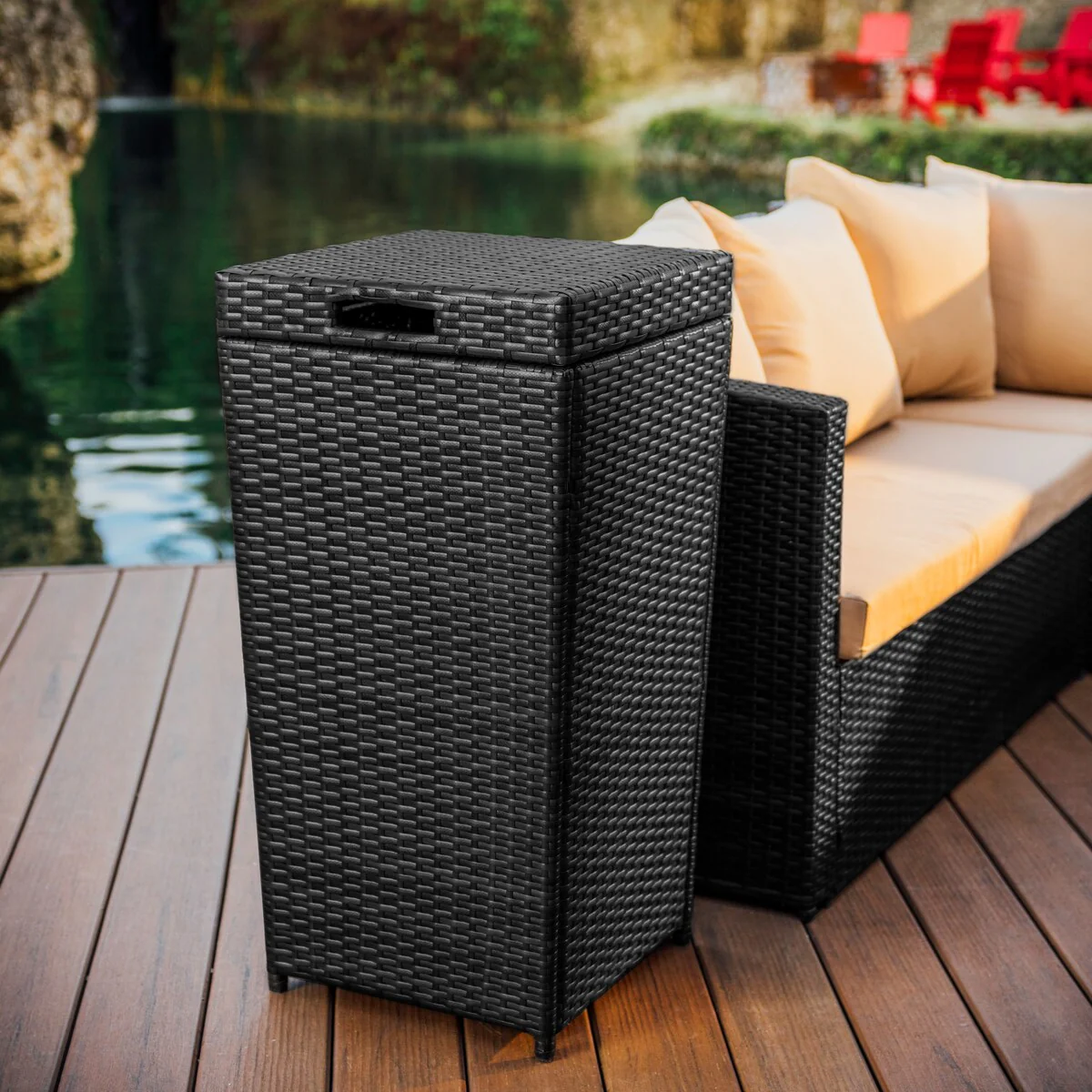 Nestl Outdoor Patio 30 Gallon Durable Wicher Trash Can with Lid