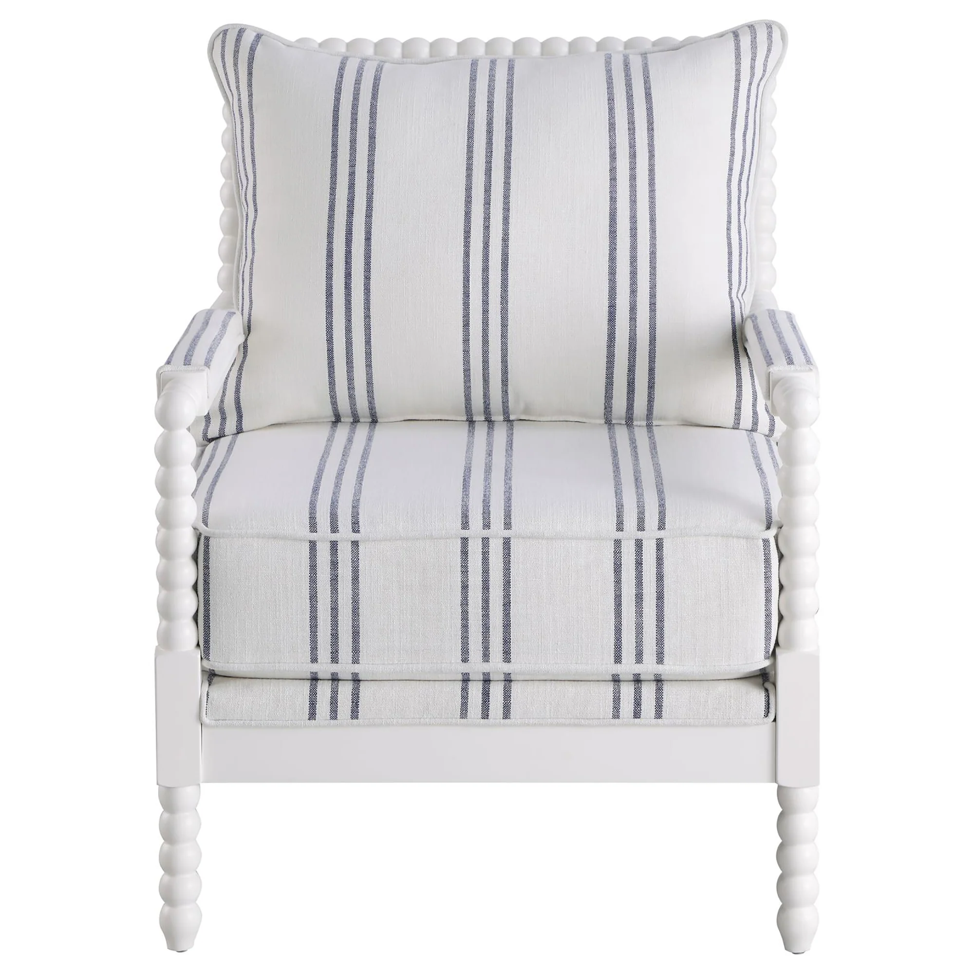 Upholstered Stripe Accent Chair with Stacked-Sphere Spindle Design