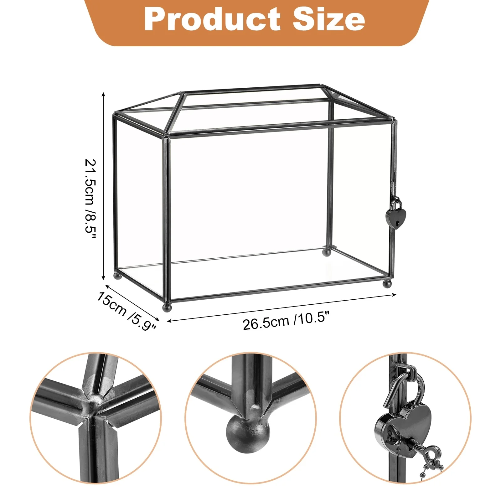 Glass Wedding Card Box with Lock, Clear Card Box for Reception