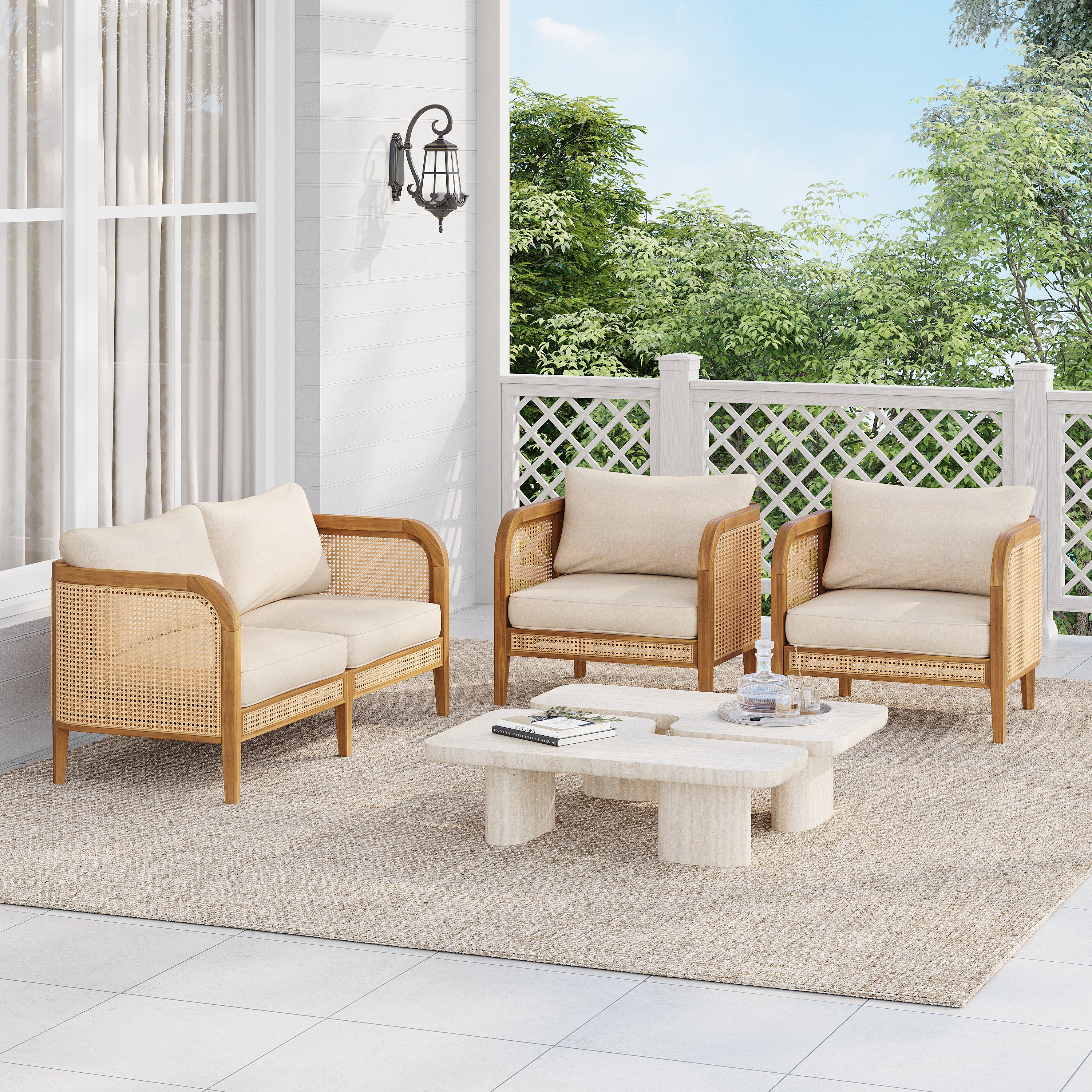 Kirkby 3 Piece Outdoor Patio Cushioned Chat Set