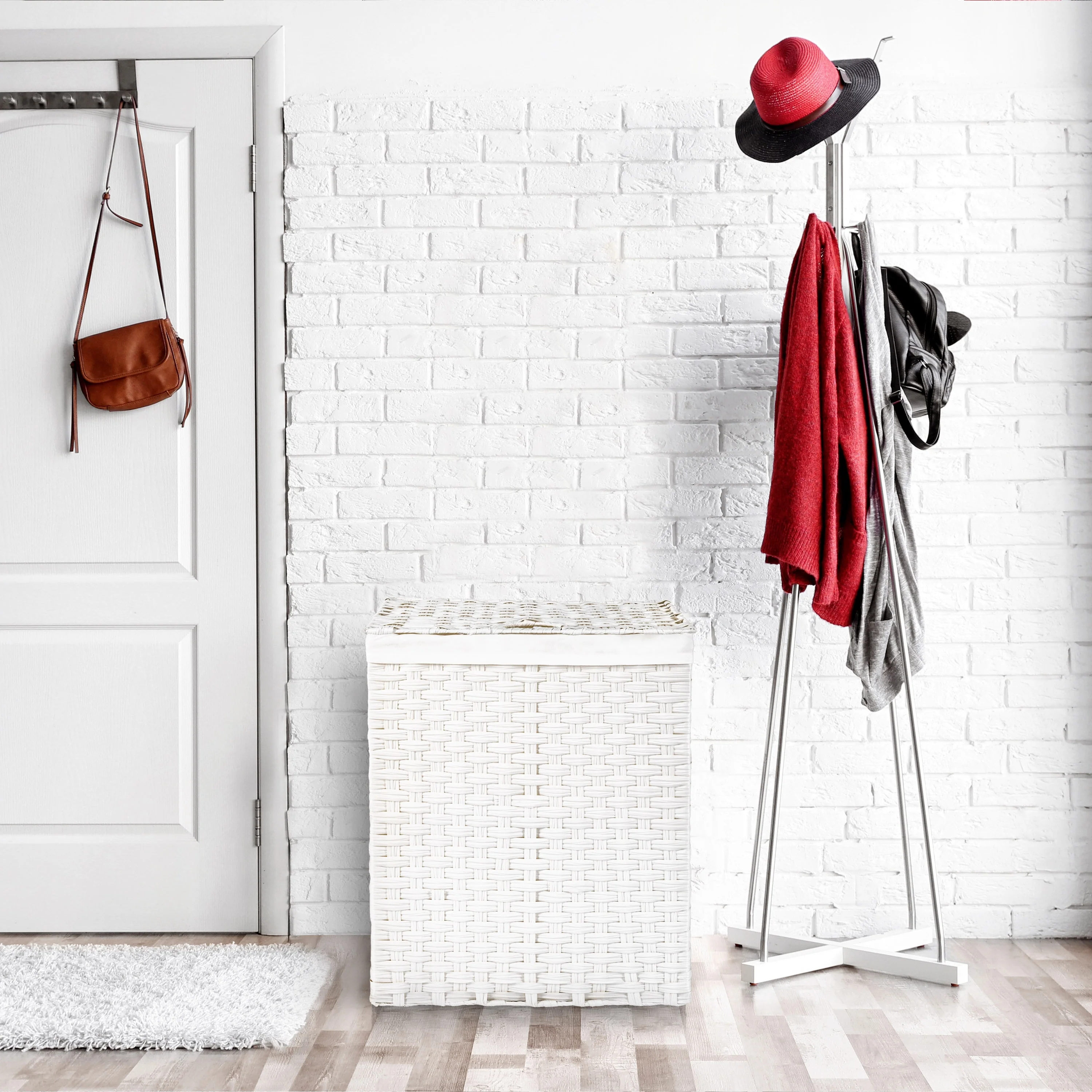 Seville Classics Lidded Foldable Portable Rectangular Laundry Hamper Basket with Washable Liner