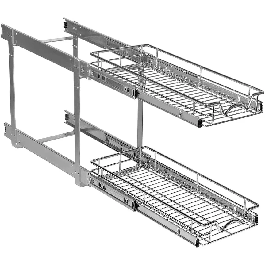 Hold N’ Storage Pull Out Cabinet Organizer 2 Tier – Heavy Duty Metal with Lifetime Limited Warranty - Anti Rust Chrome Finish