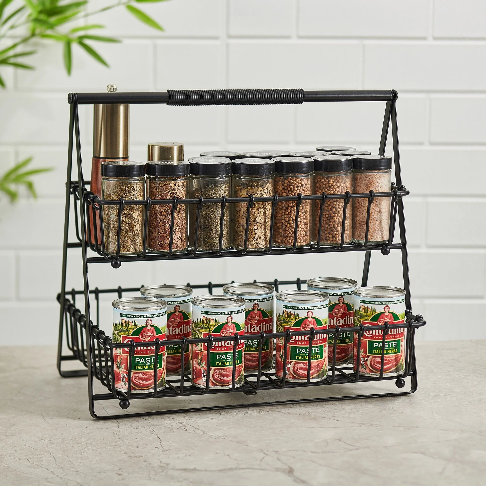 Gourmet Basics by Mikasa Flax 2-Tier Basket, Black/Wire