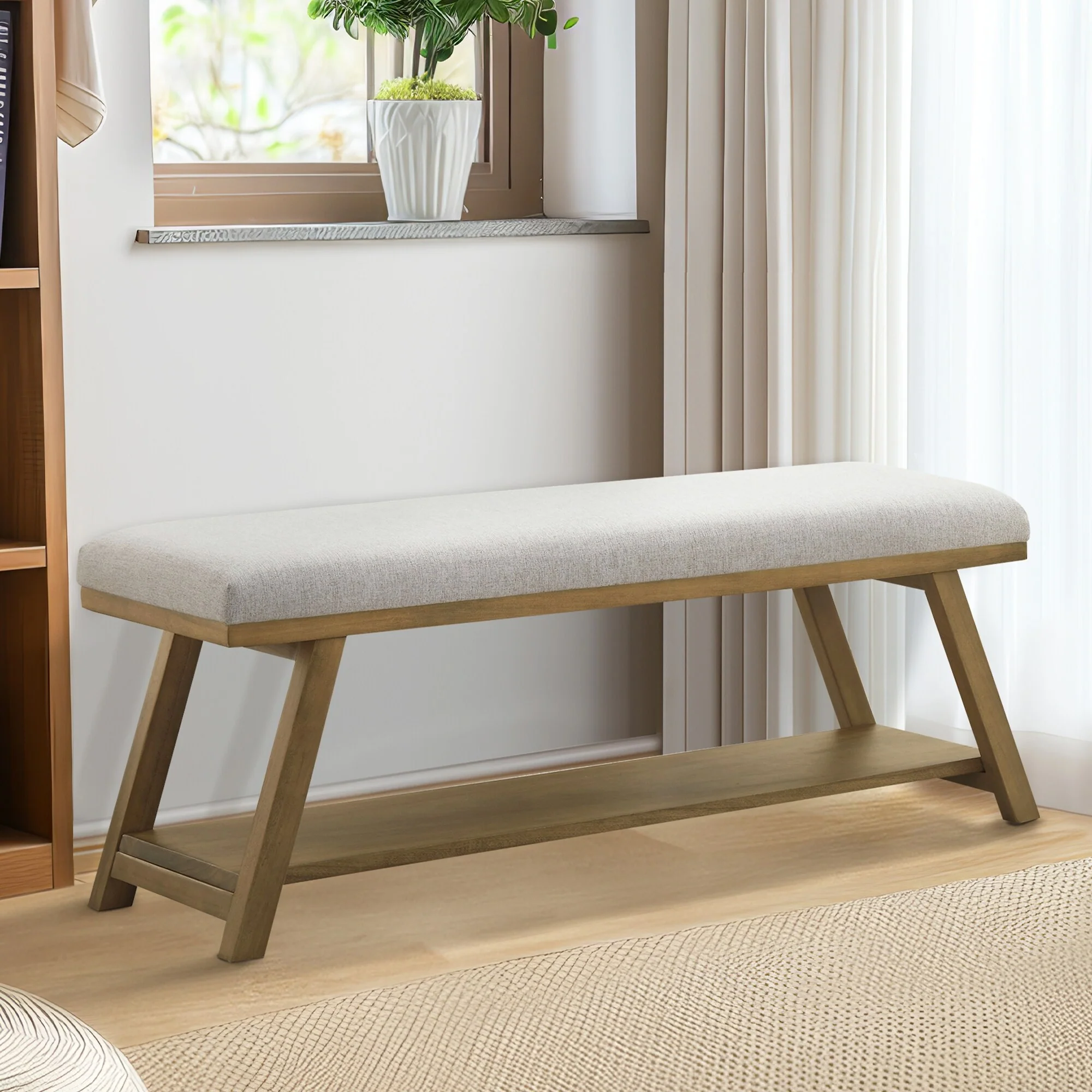 Solid Wood Shoe Bench with Cushion Entryway Shoe Bench