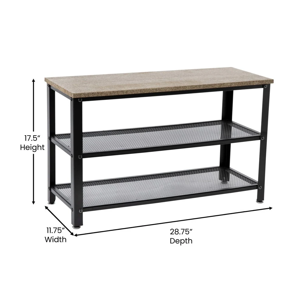 3-Tier Entryway Bench with Mesh Metal Shoe Storage Shelves