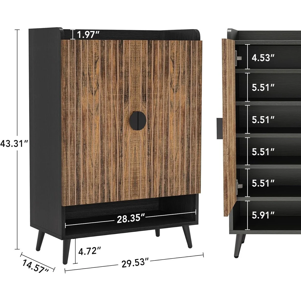 Shoe Cabinet with Doors, Entryway Shoe Storage Cabinet with Adjustable Shelves - 29.6