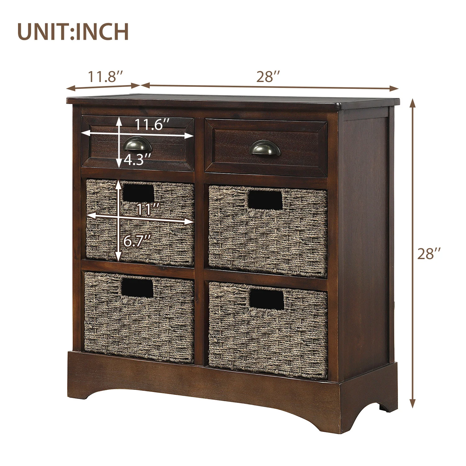 Abby Storage Cabinet with 2 Drawers and 4 Rattan Basket