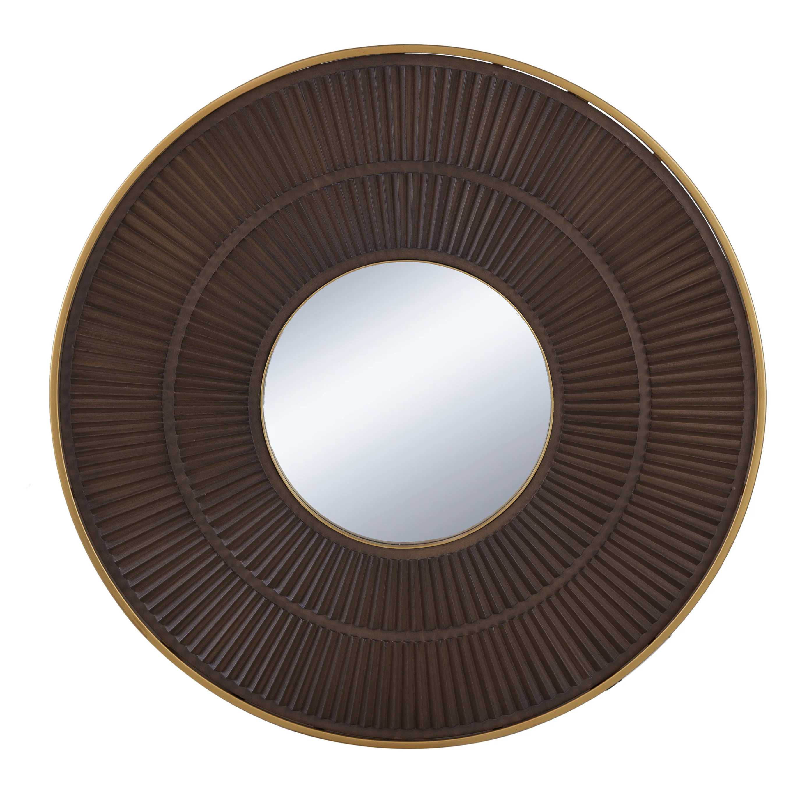 Round Wall Mirror with Pleated Design and Iron Frame