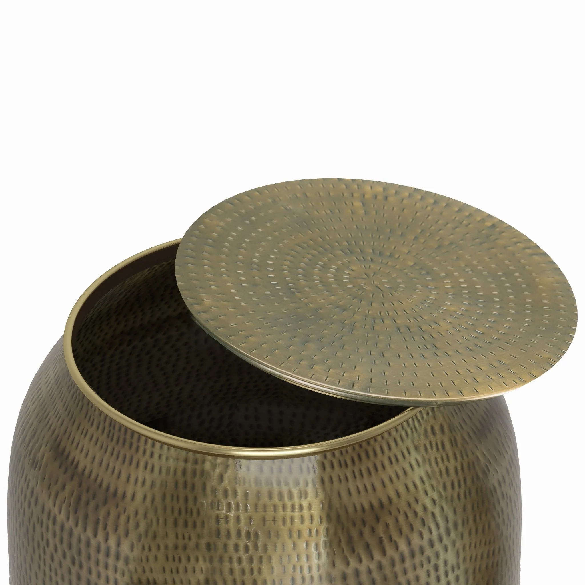 Destiny Drum-Shaped Hammered Accent Table with Removable Top