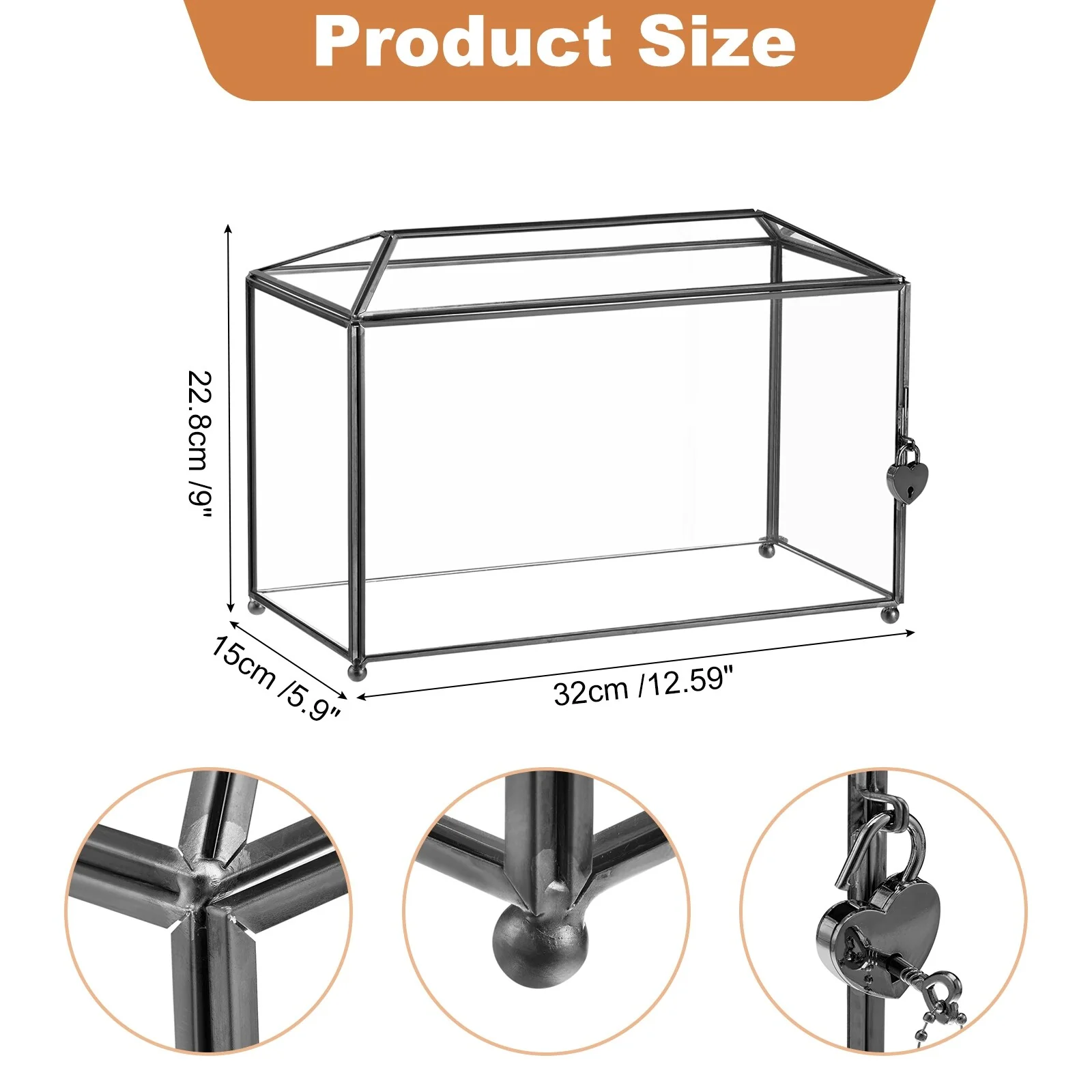 Glass Wedding Card Box with Lock, Clear Card Box for Reception