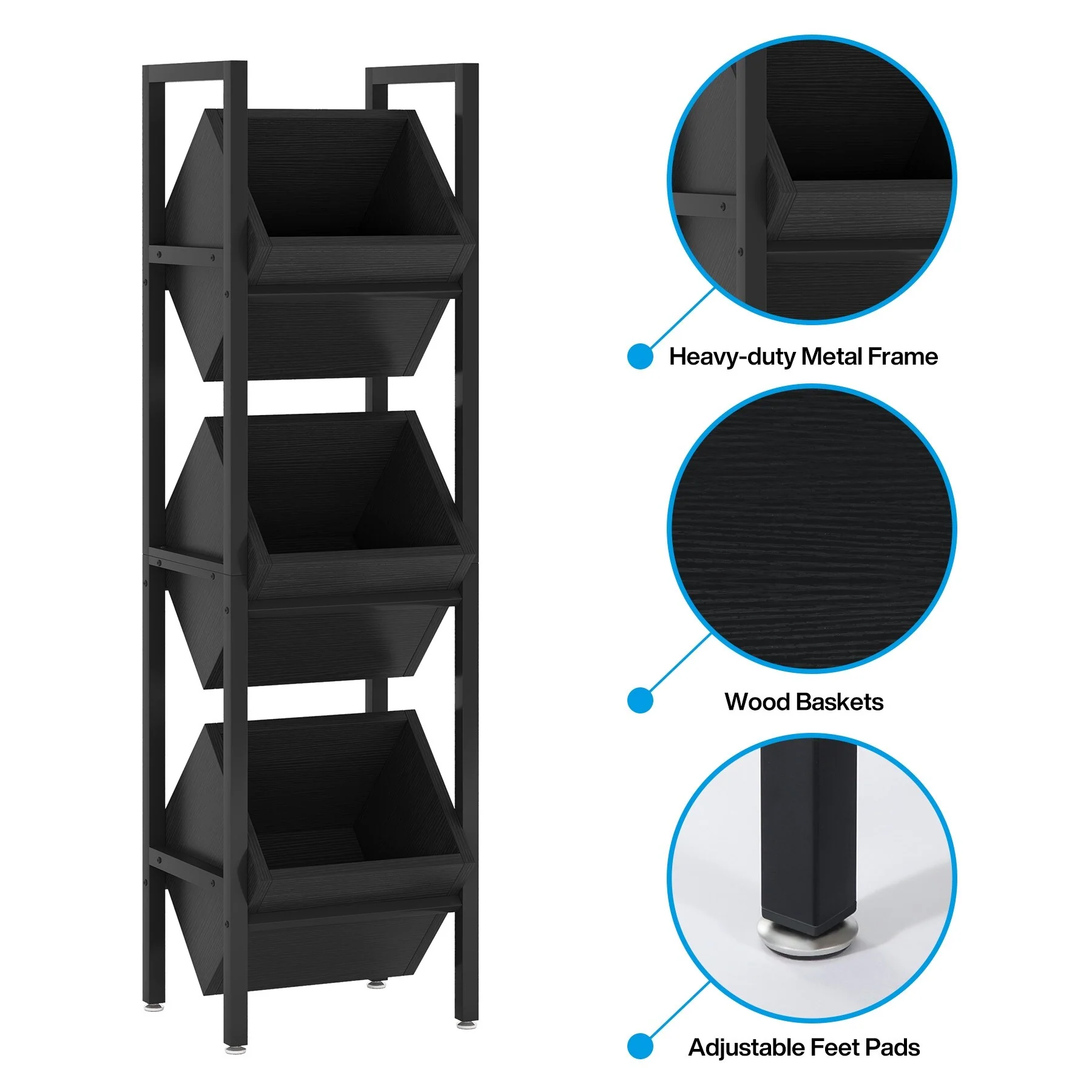 3 Tier Basket Storage Stand for Kitchen Bathroom Living Room