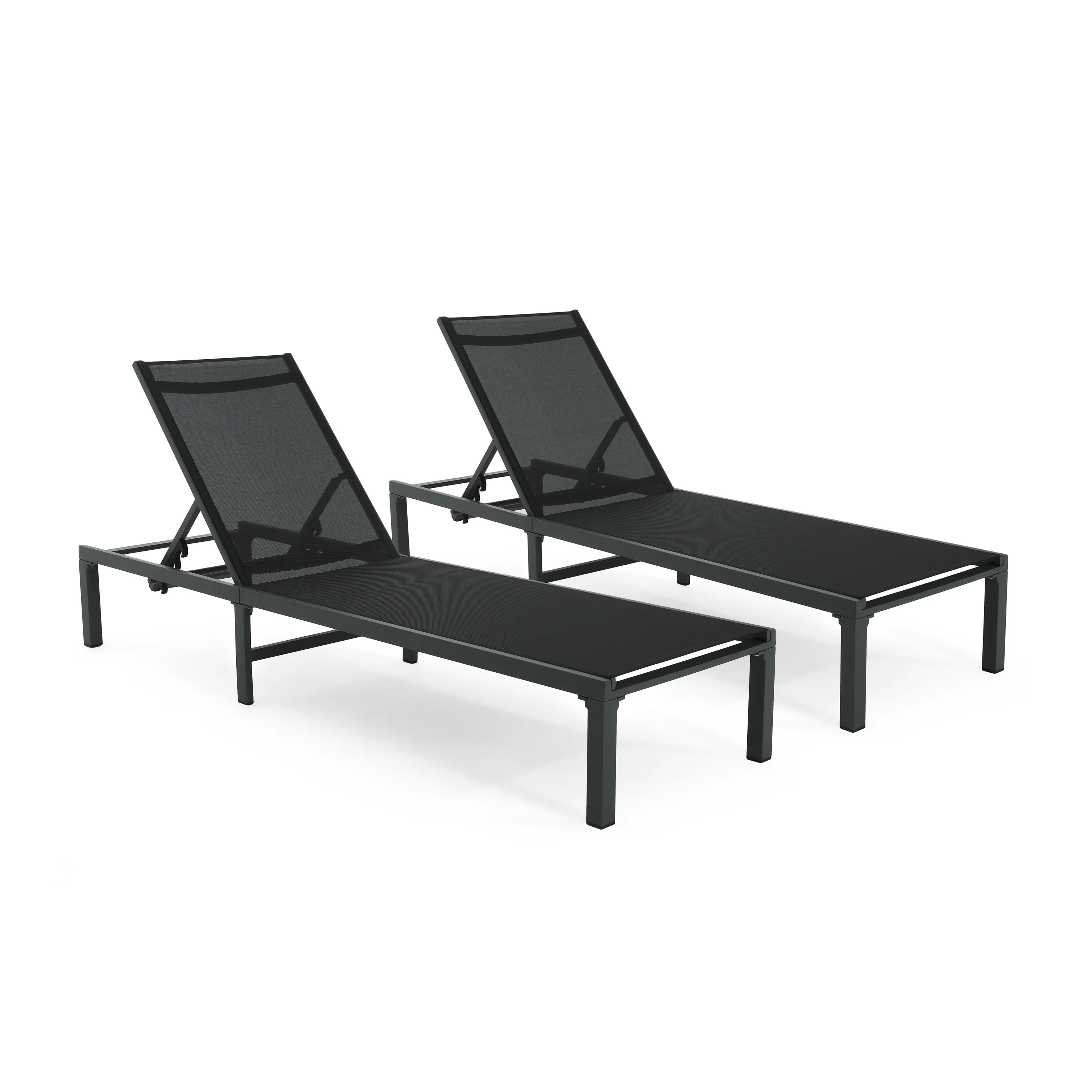 Outdoor Chaise Lounge with Aluminum Frame and Adjustable Backrest, Set of 2