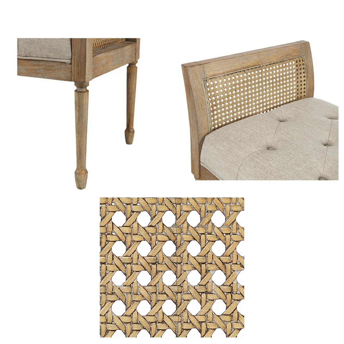 Accent Bench with Cane Frame and Tufting Detailing