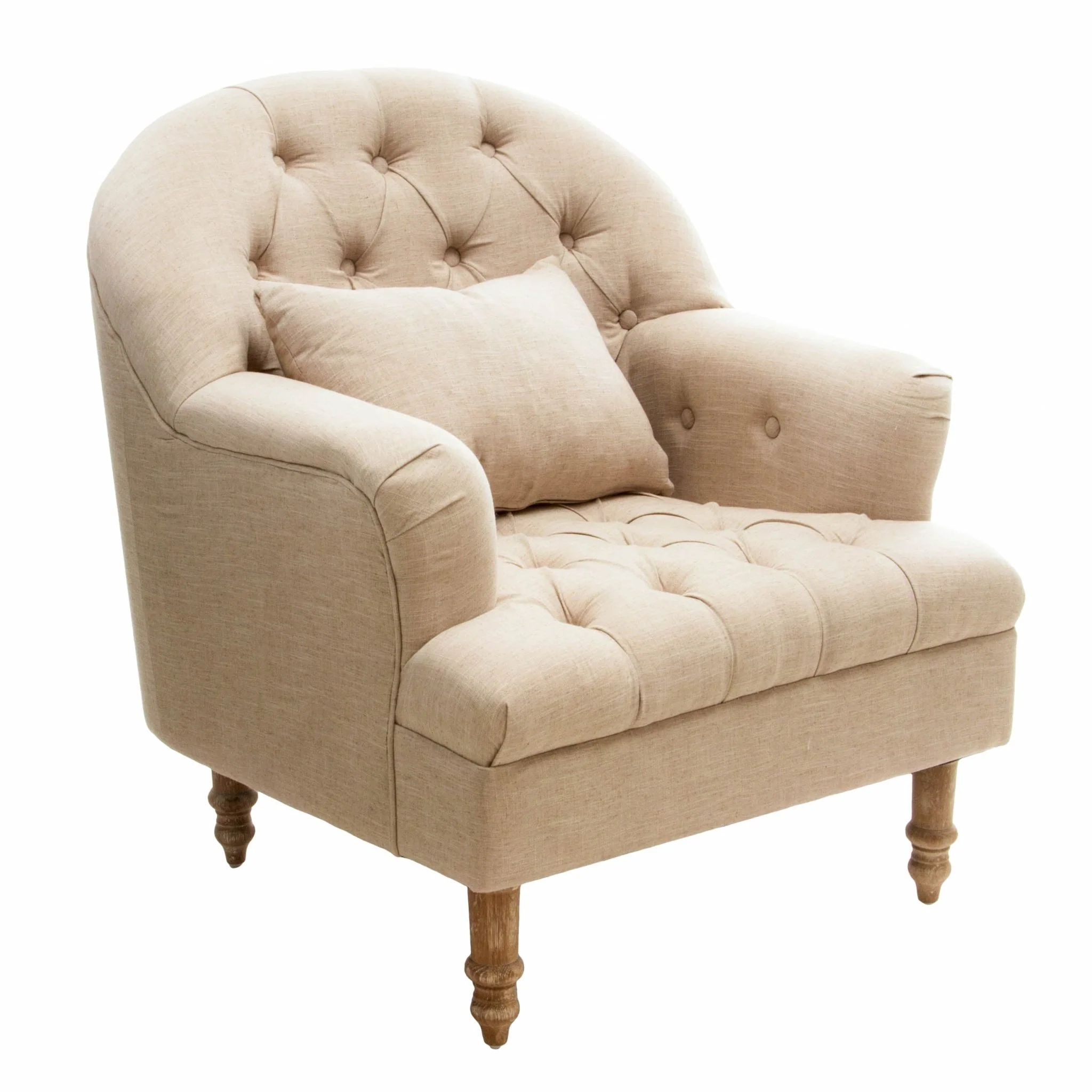 Button Tufted Accent Chair with Decorative Pillow