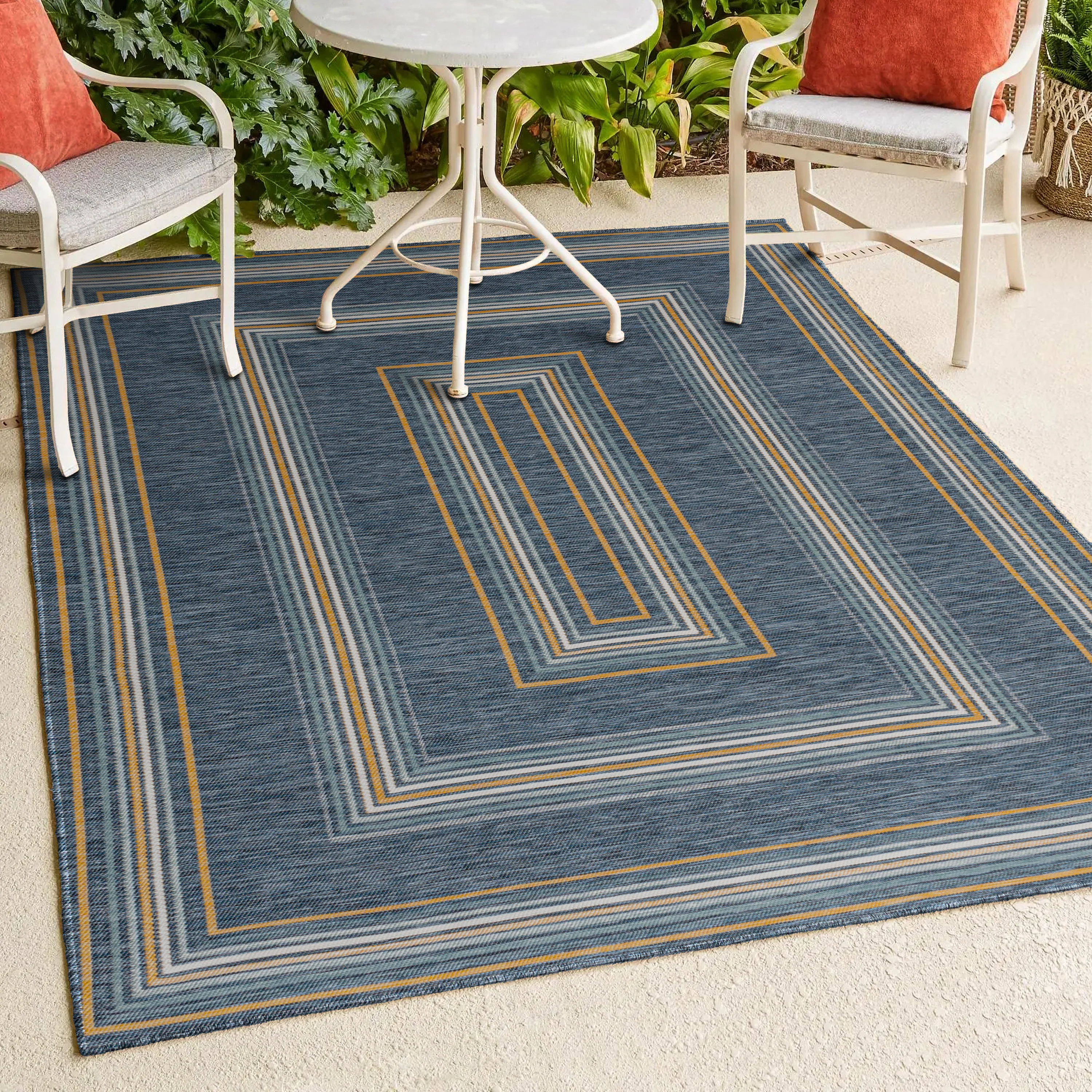 Argo Classic Nautical Mitre Stripe Reversible Machine-Washable Indoor/Outdoor Runner Rug