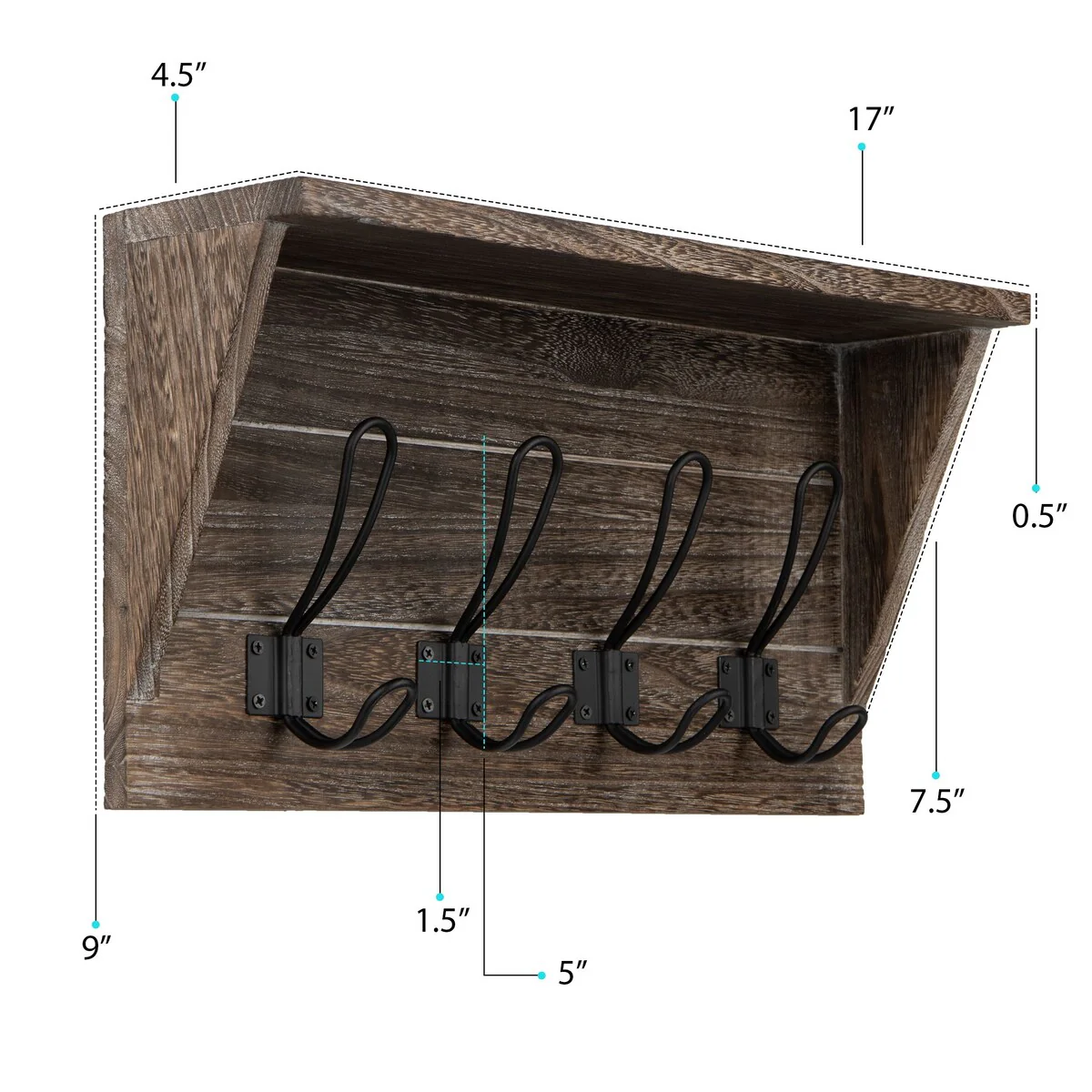 Wallniture 17'' Wood Wall Mounted Coat Rack with Shelf Entryway Mail Organizer Wood Key Holder 8 Hooks - N/A