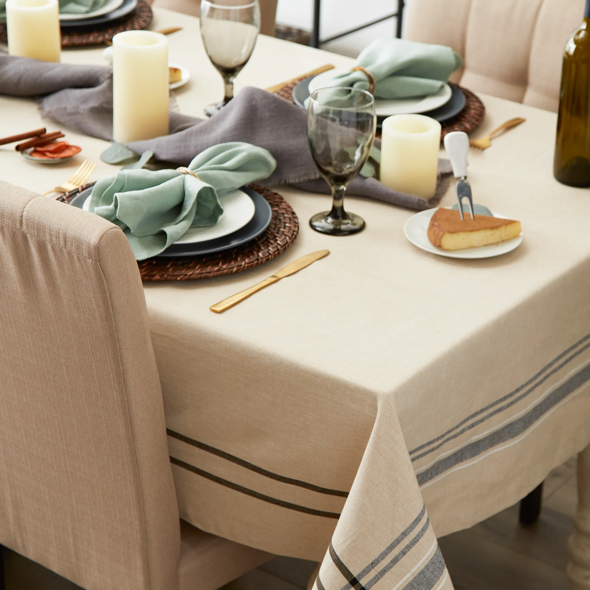 Black French Stripe Tablecloth