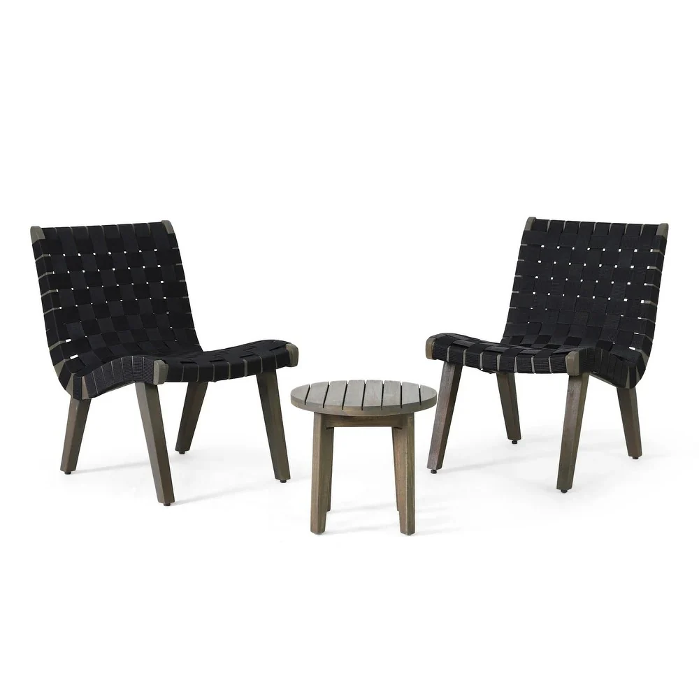 Rhythmus 3-Piece Outdoor Chat Set with 2 Curved Chairs Design and Slatted Table Top