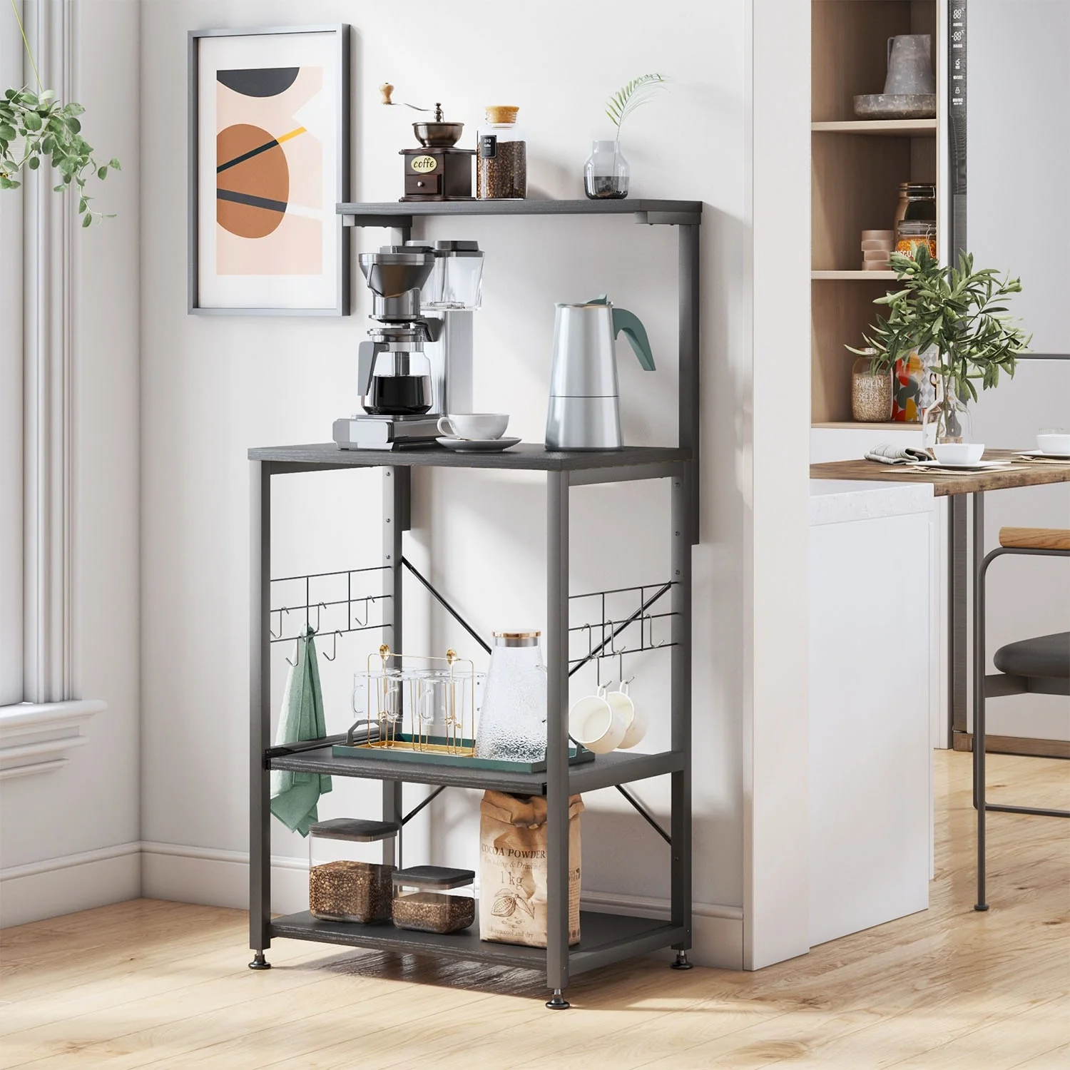Kitchen Bakers Rack with Storage Shelves &USB Outlets, Microwave Oven Stand Kitchen Shelf Organizer