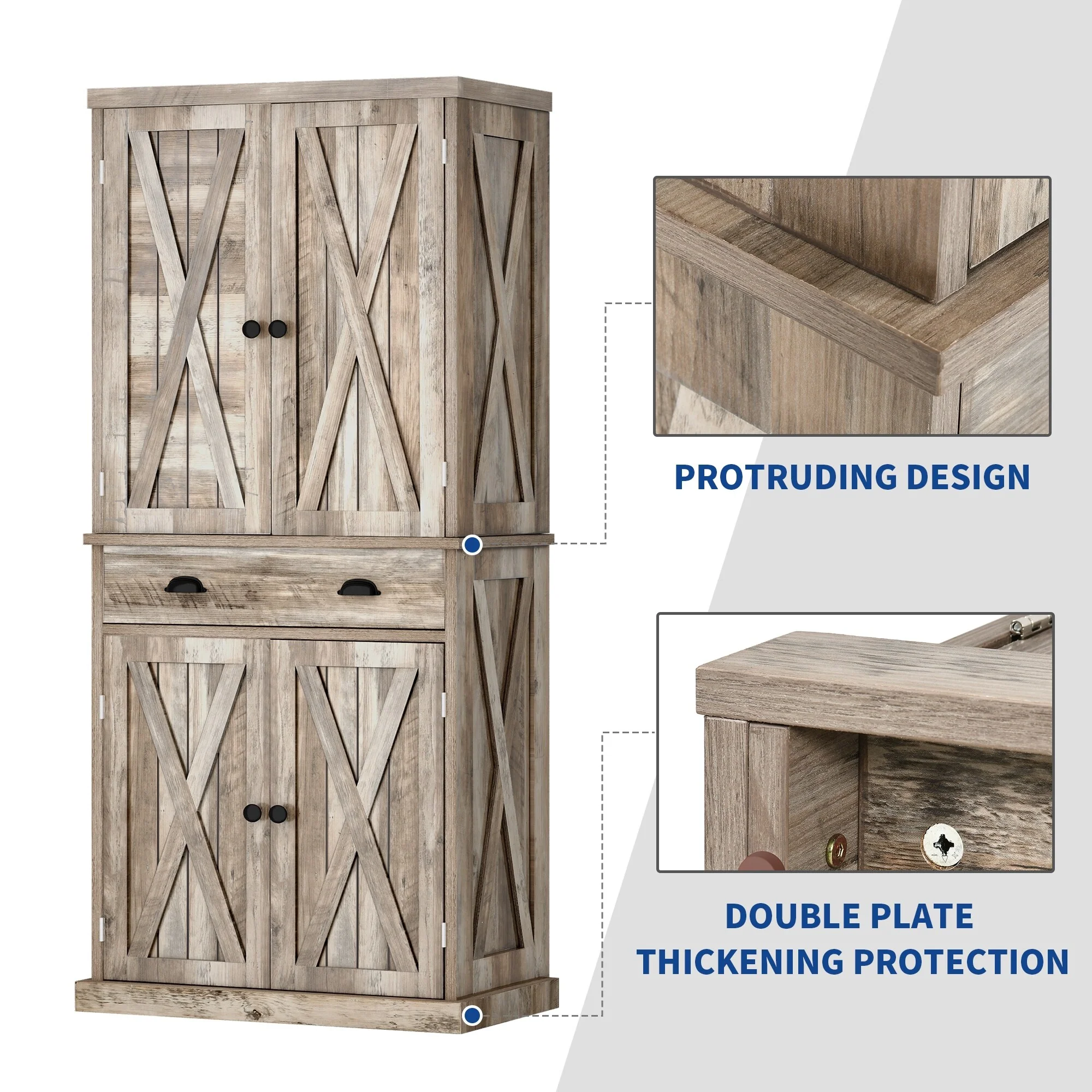 Moasis Farmhouse Traditional Freestanding Kitchen Pantry Storage Cabinet Cupboard