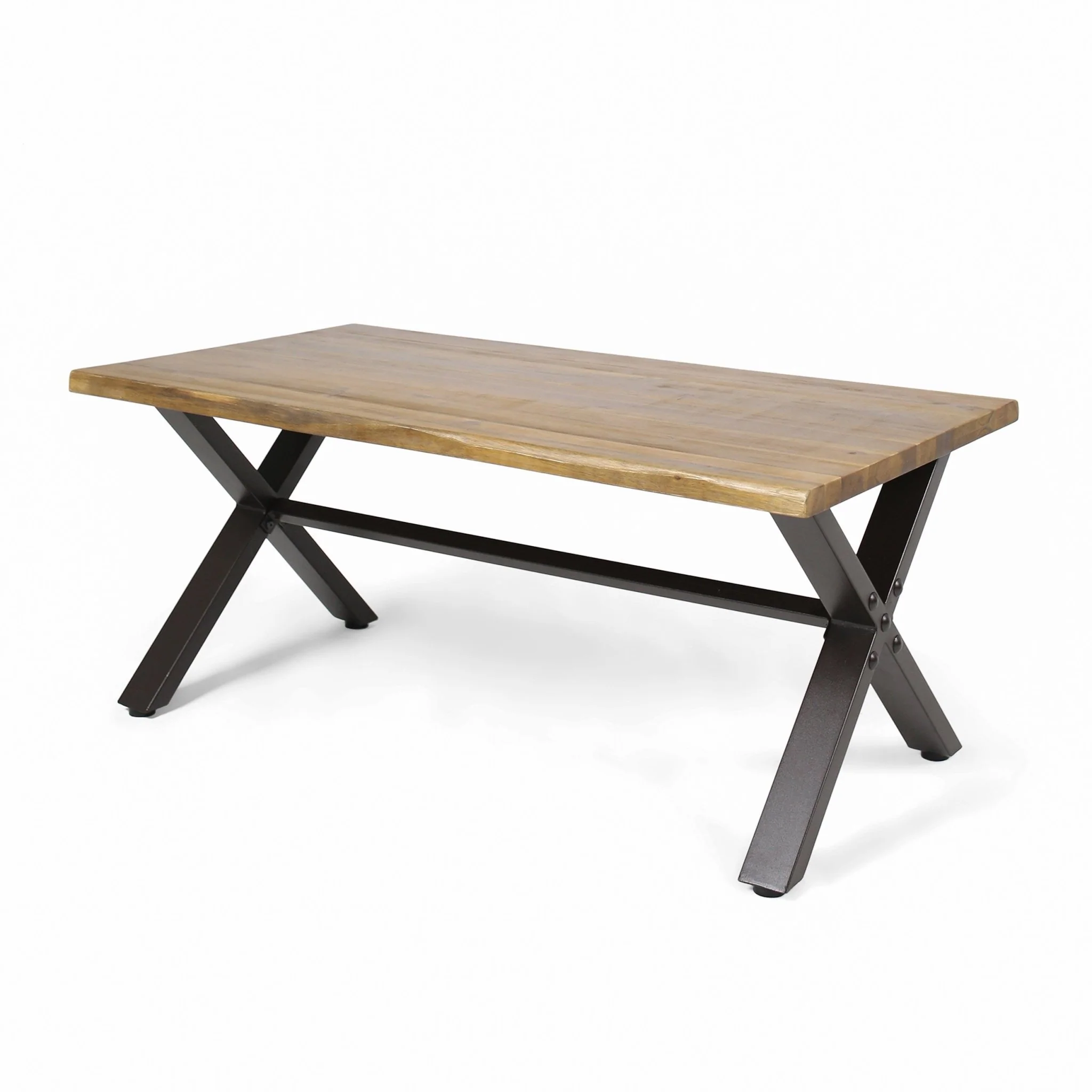 Outdoor Acacia Wood Coffee Table with X-Shaped Metal Legs