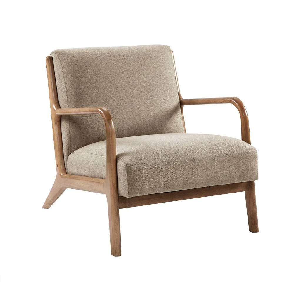 Upholstered Lounge Chair with Curved Arms and Solid Wood Frame