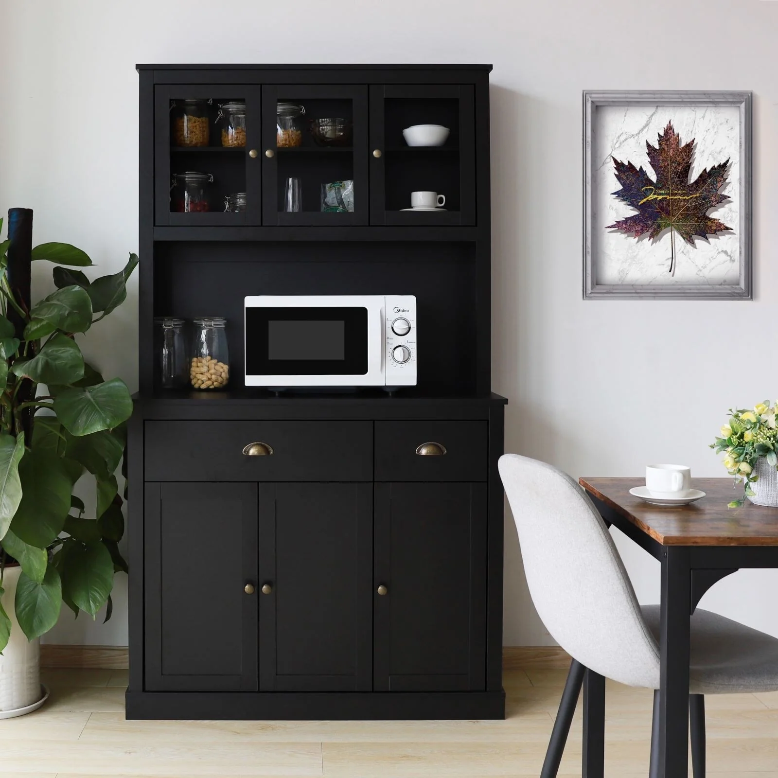 VEIKOUS Pantry Kitchen Cabinet Storage with Microwave Stand and 3 Adjustable Shelves