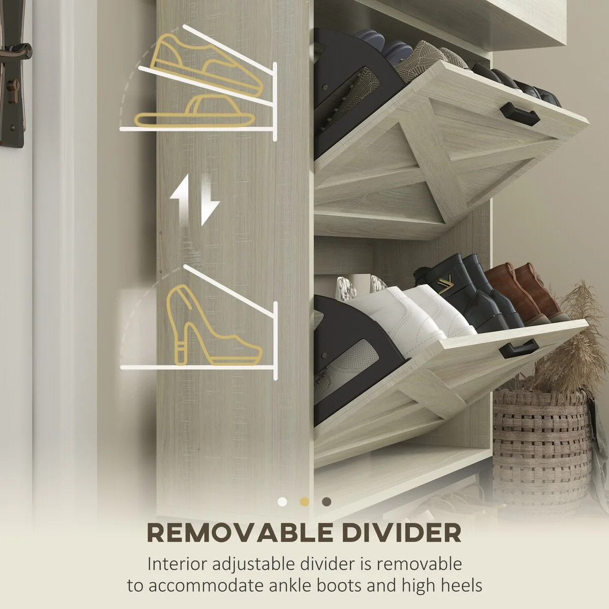 HOMCOM 2 Flip Drawers Shoe Storage Cabinet with Adjustable Shelves, and Top Drawer