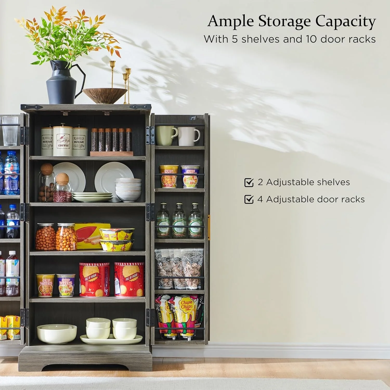Modern Fluted Pantry Cabinet, Storage Cabinet, Wood Cupboard Organizer