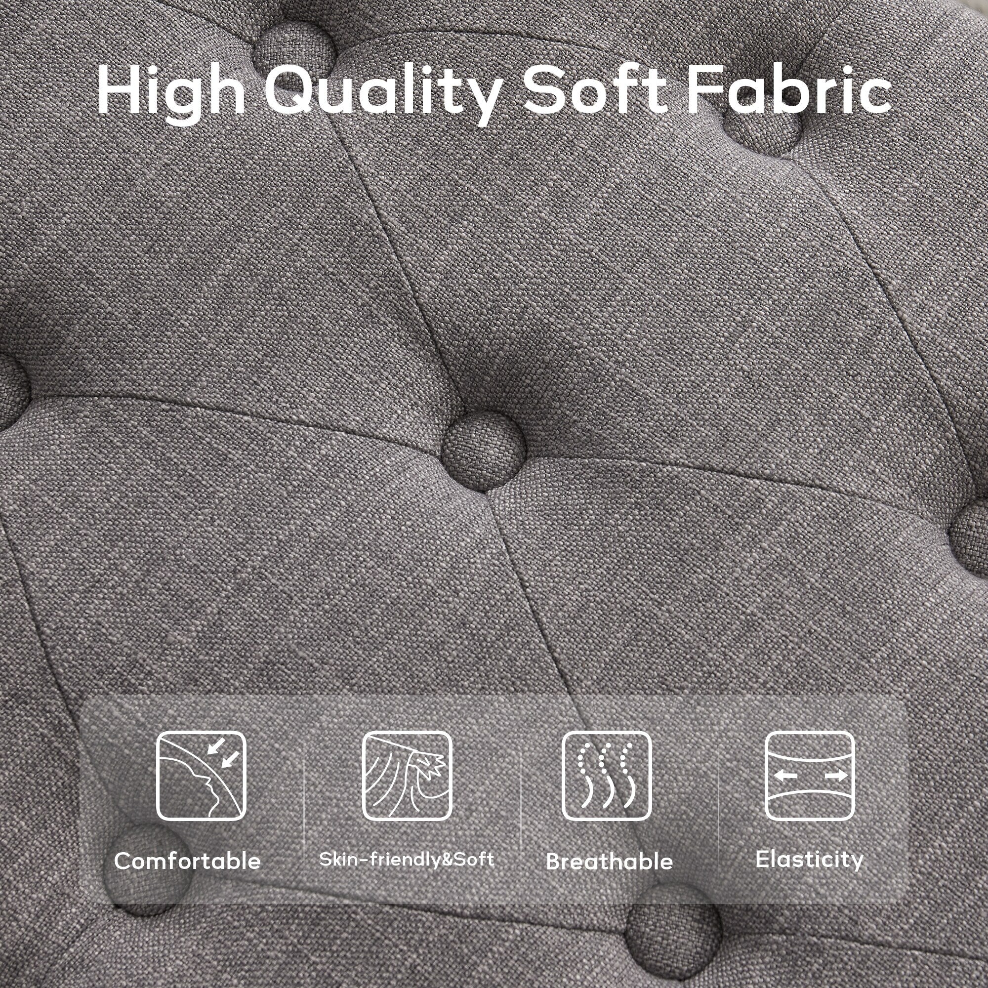 Button-Tufted Bench for End of Bed, Entryway Bench Beige/ Black/ Brown Solid Wood, Leather, Fabric 44-inch