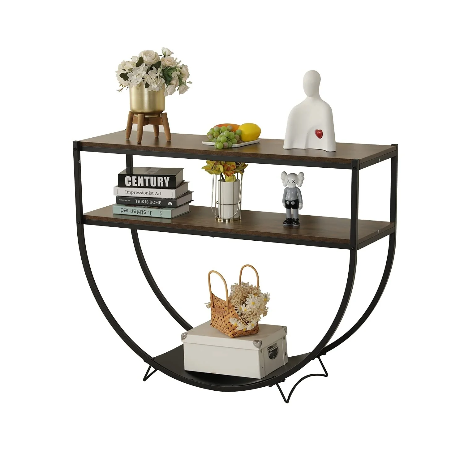 EROMMY 48'' 3-Tier Console Table Modern Sofa Table with Storage Shelves Arc-Shaped Table - 48