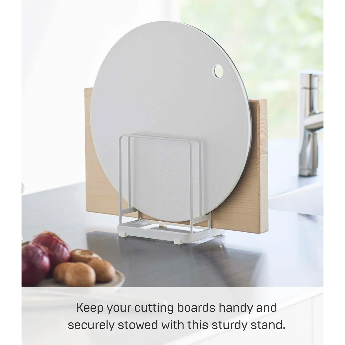 Yamazaki Home Round Cutting Board Stand, Steel - L 4.65 x W 6.3 x H 6.89 inches