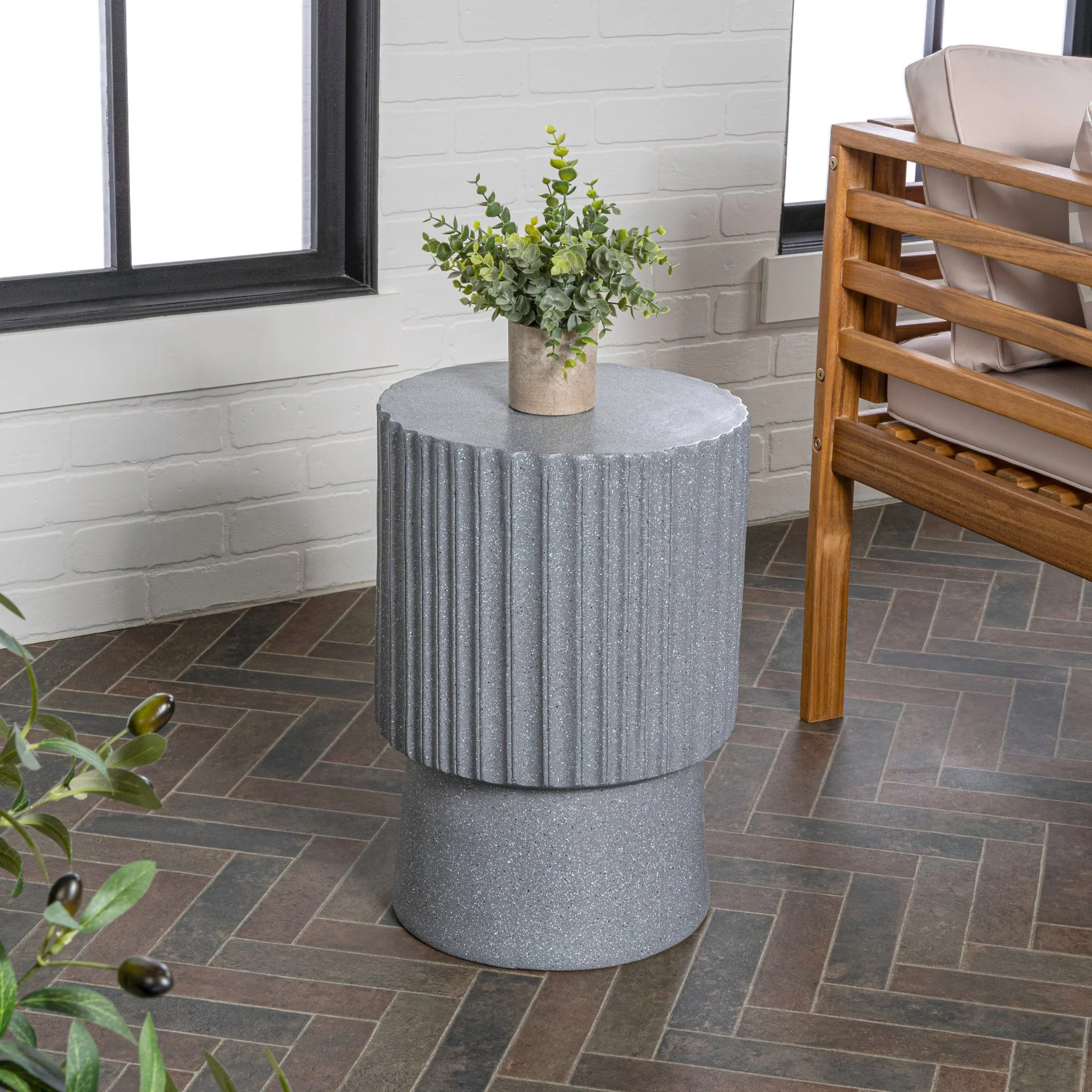 Louisa Modern Art Deco Tambour Indoor/Outdoor Accent Table