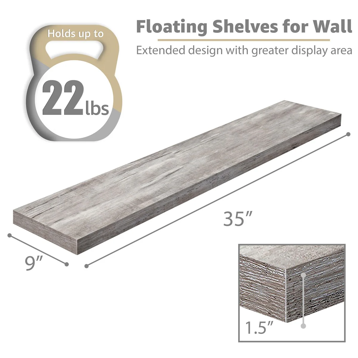 Sorbus Long Floating Shelves for Wall Set of 2 - 35