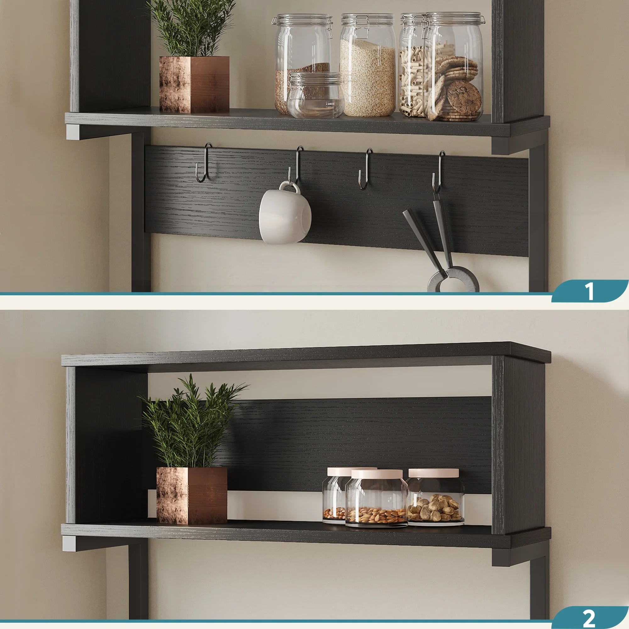 60 Inch Kitchen Baker's Rack with Hutch 8 Side Hooks