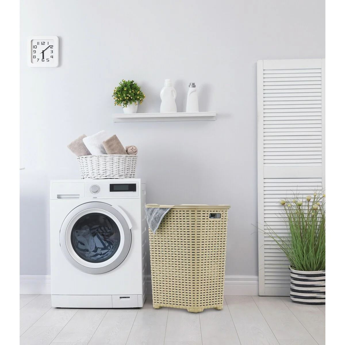 Superio Plastic Wicker Laundry Hamper with Lid Large Capacity - Capacity: 60l